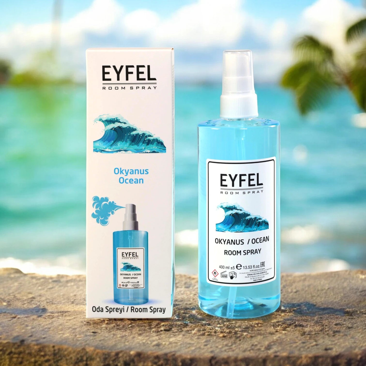 EYFEL Ocean Room Spray – 400 ml Fresh Sea Breeze Air Freshener with Invigorating Ocean Scent – Long-Lasting Fragrance Mist for Home, Bathroom & Office - Damoo
