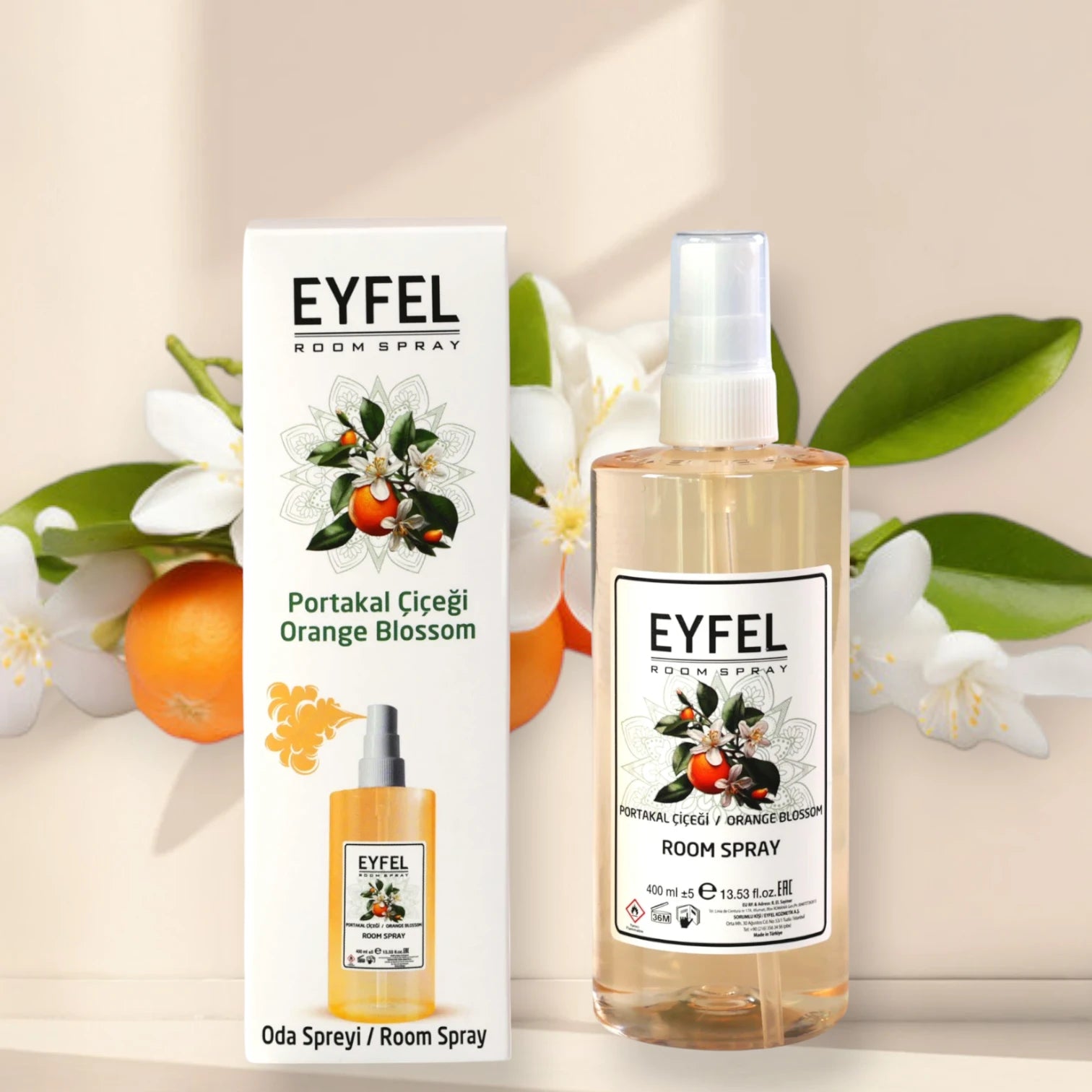Eyfel Orange Blossom Room Spray 400ml Air Freshener - Long-Lasting Floral Citrus Fragrance for Home & Office - Damoo