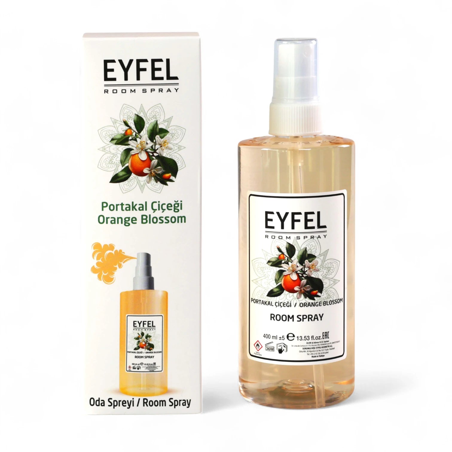 Eyfel Orange Blossom Room Spray 400ml Air Freshener - Long-Lasting Floral Citrus Fragrance for Home & Office - Damoo