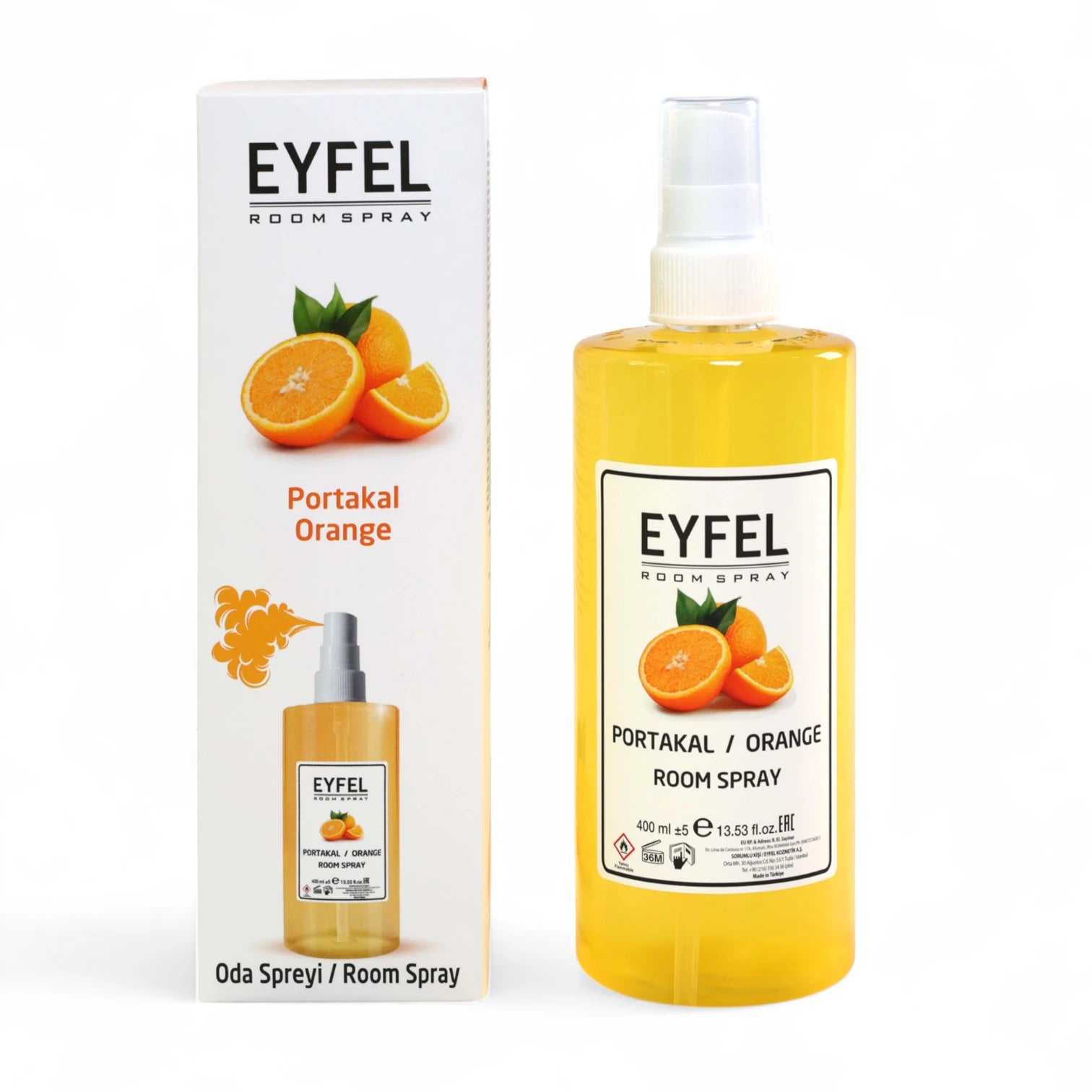 EYFEL Orange Room Spray – 400 ml Citrus Home Air Freshener with Fresh Mediterranean Orange Scent – Invigorating Aroma Mist for Kitchen, Bathroom, Living Room & Office - Damoo