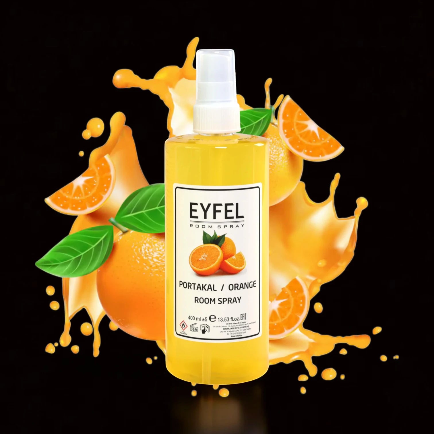 EYFEL Orange Room Spray – 400 ml Citrus Home Air Freshener with Fresh Mediterranean Orange Scent – Invigorating Aroma Mist for Kitchen, Bathroom, Living Room & Office - Damoo