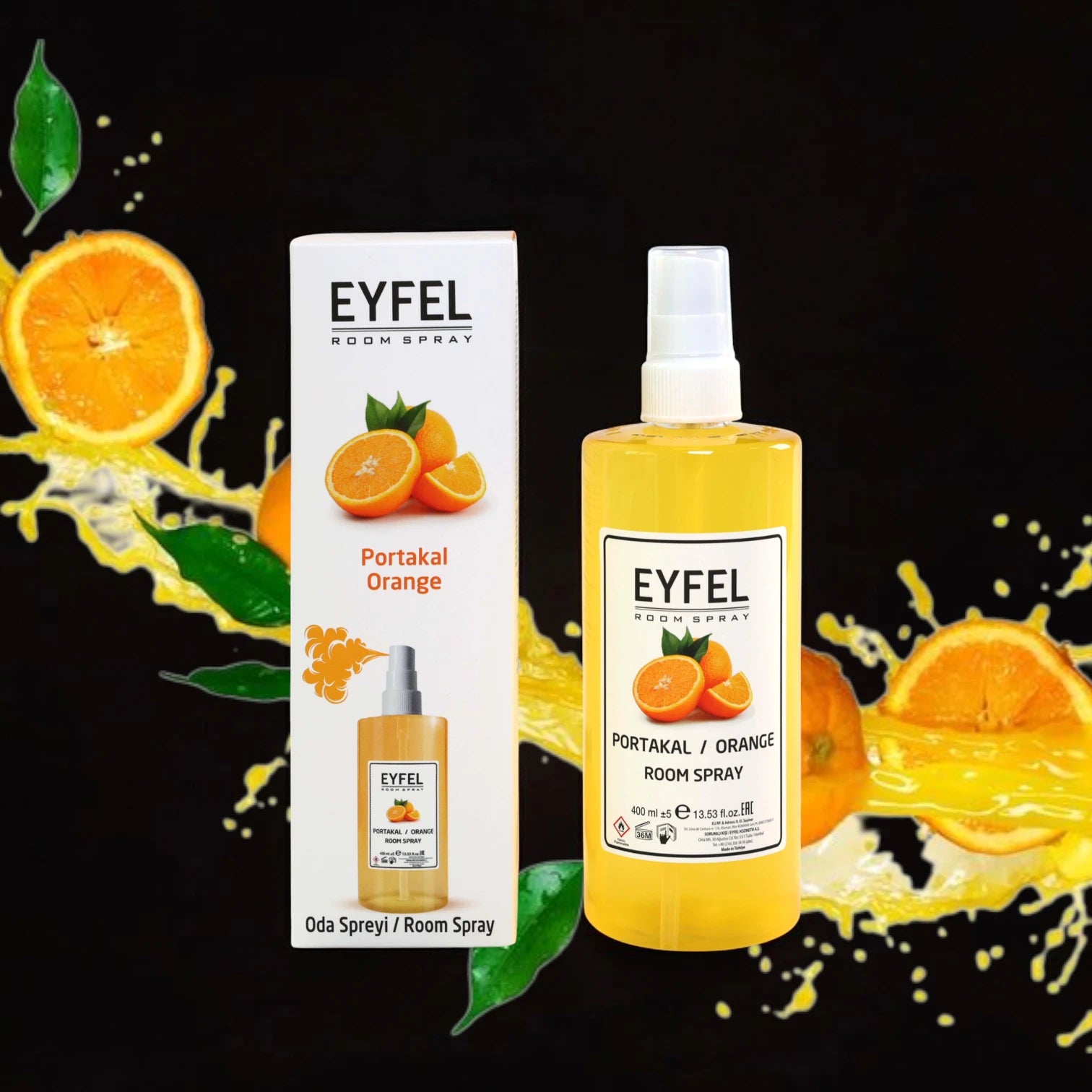 EYFEL Orange Room Spray – 400 ml Citrus Home Air Freshener with Fresh Mediterranean Orange Scent – Invigorating Aroma Mist for Kitchen, Bathroom, Living Room & Office - Damoo