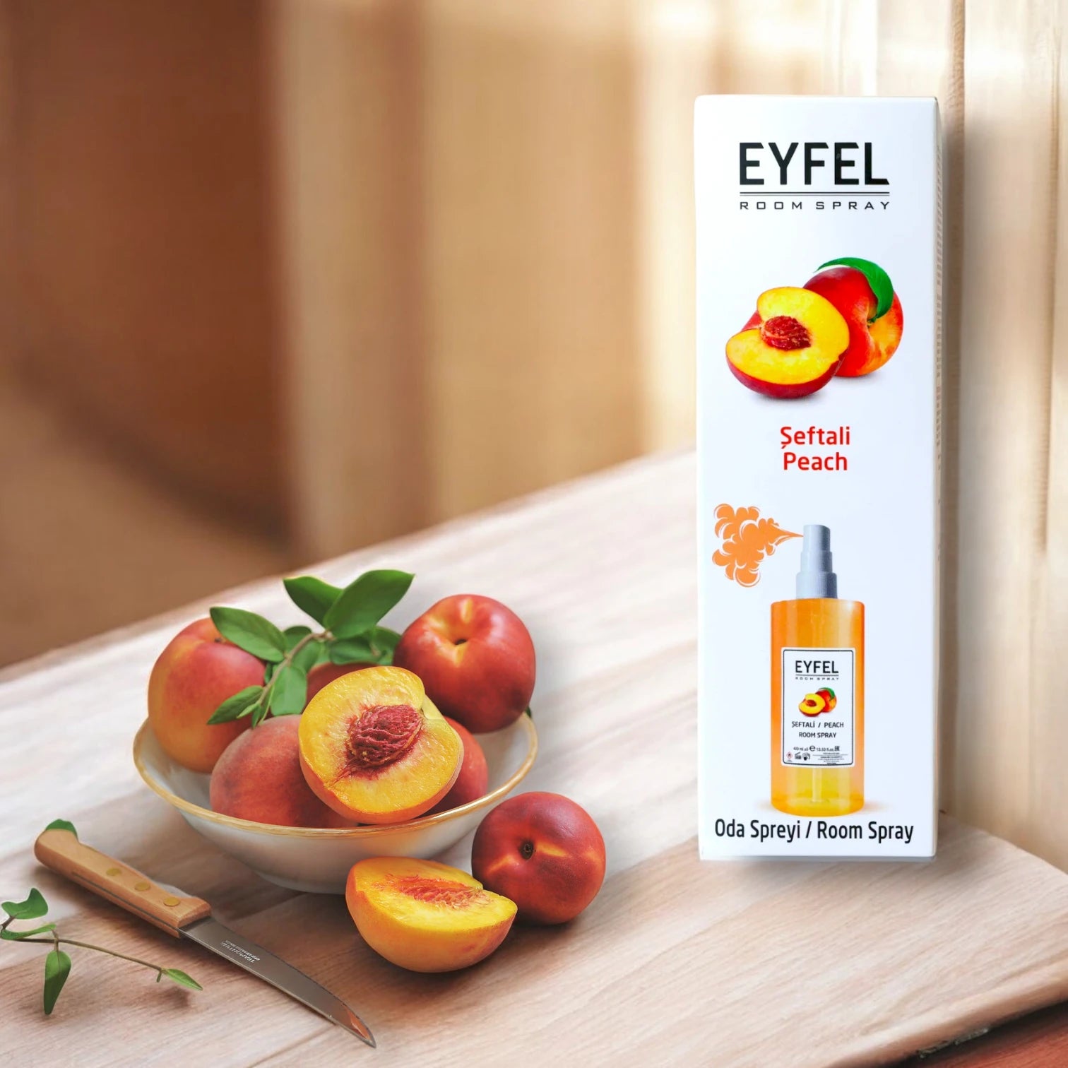 EYFEL Peach Room Spray – 400ml - Sweet Fruity Air Freshener with Sun-Ripened Peach Fragrance - Long-Lasting Freshness for Home & Office - Damoo