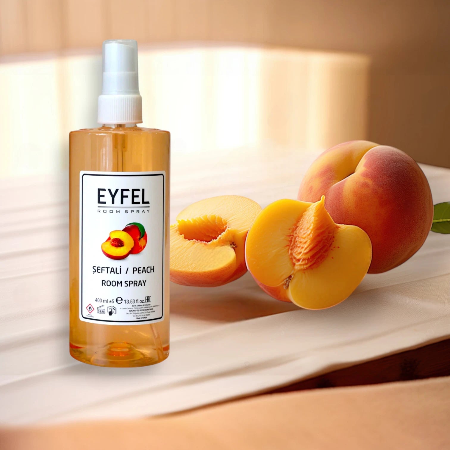 EYFEL Peach Room Spray – 400ml - Sweet Fruity Air Freshener with Sun-Ripened Peach Fragrance - Long-Lasting Freshness for Home & Office - Damoo