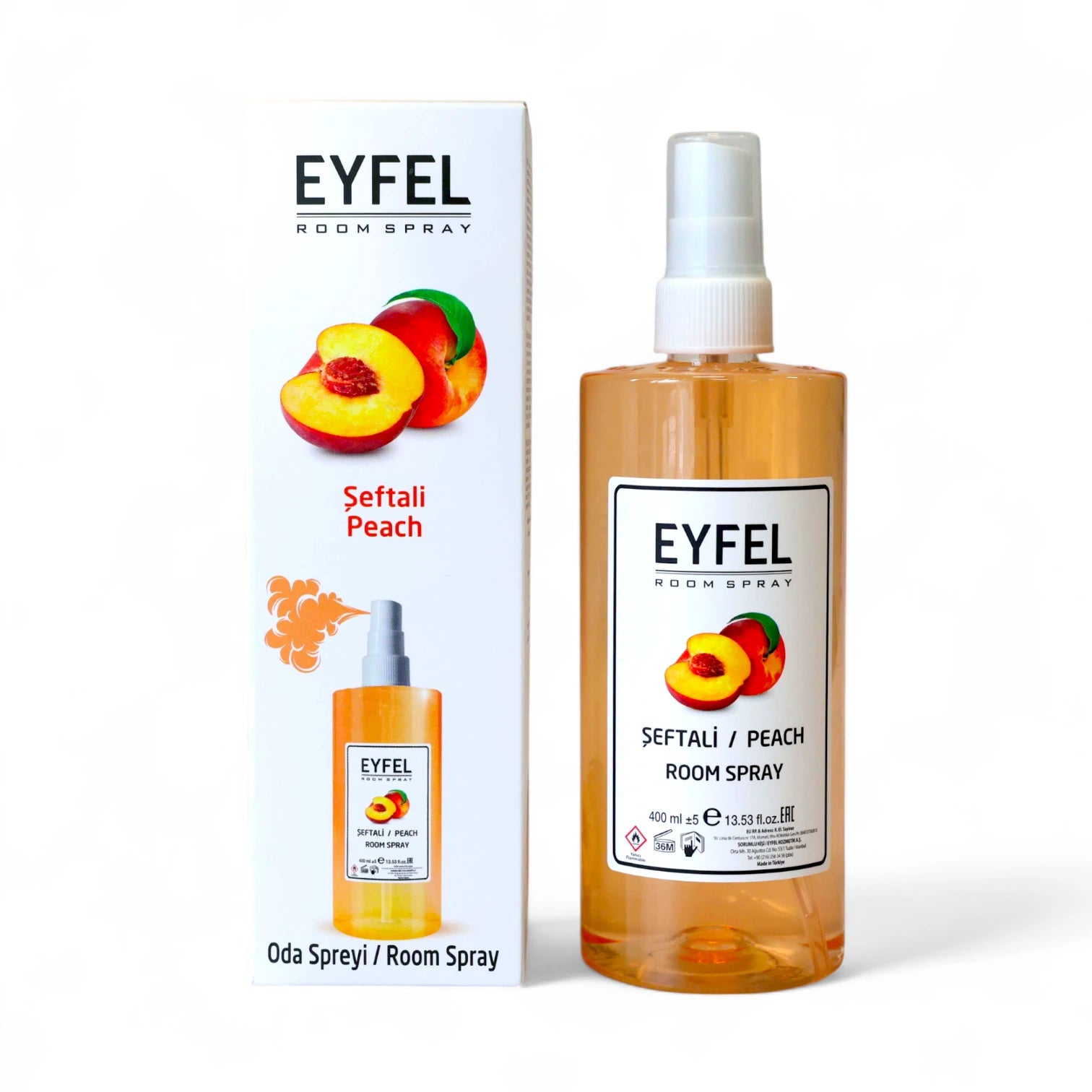 EYFEL Peach Room Spray – 400ml - Sweet Fruity Air Freshener with Sun-Ripened Peach Fragrance - Long-Lasting Freshness for Home & Office - Damoo
