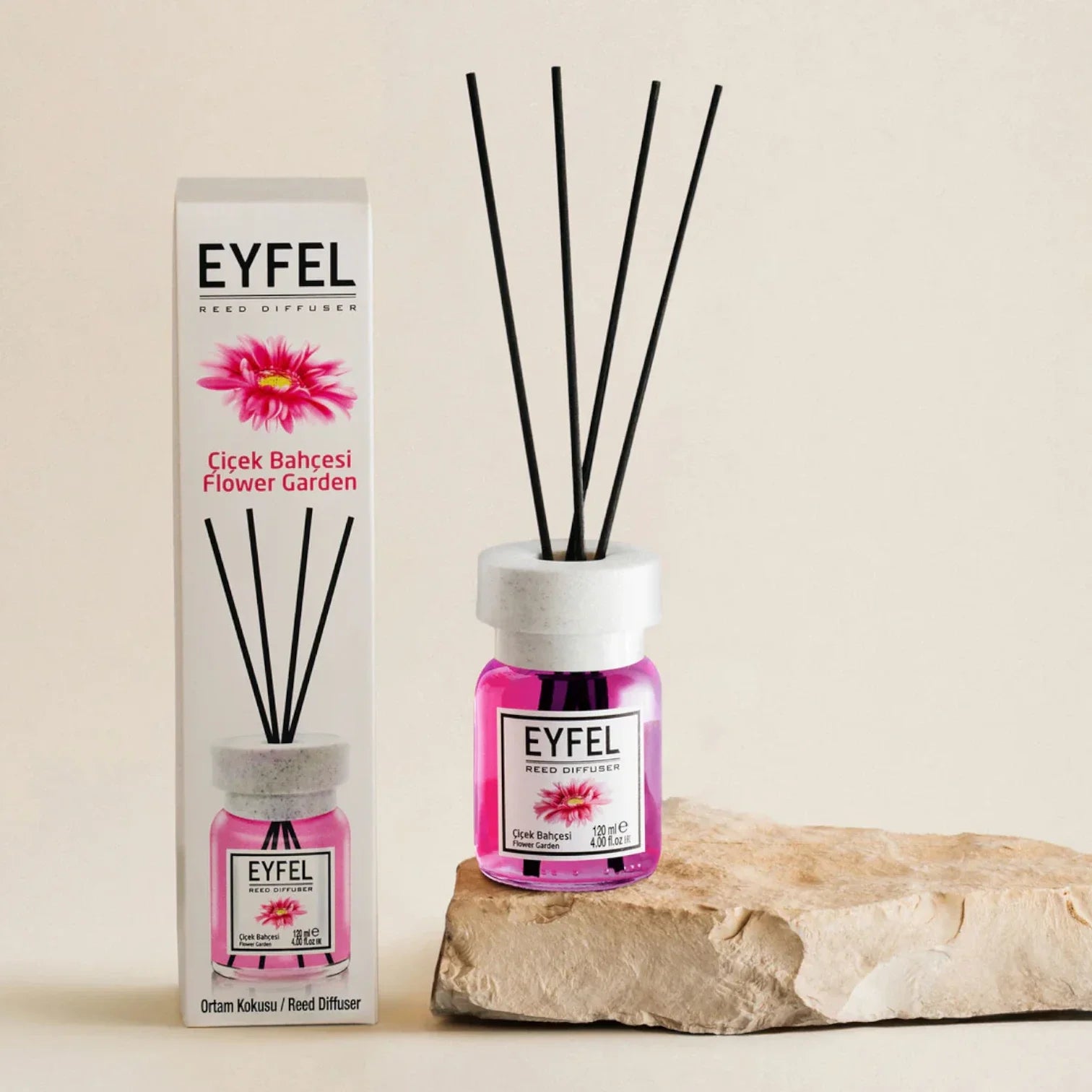Eyfel Reed Diffuser Flower Garden 120ml – Long-Lasting Floral Fruity Aroma, Refillable Home Scent Diffuser, Turkish-Made - Damoo