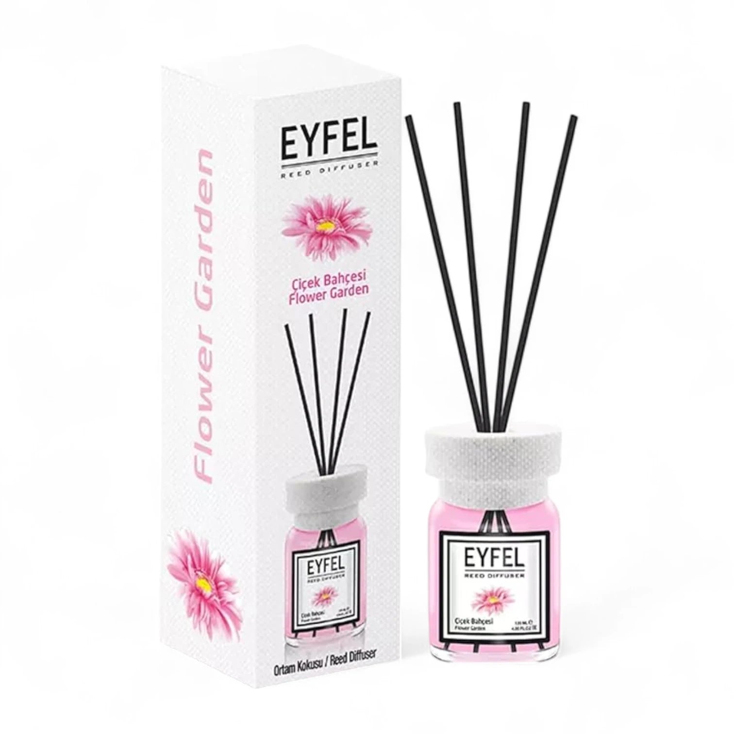 Eyfel Reed Diffuser Flower Garden 120ml – Long-Lasting Floral Fruity Aroma, Refillable Home Scent Diffuser, Turkish-Made - Damoo