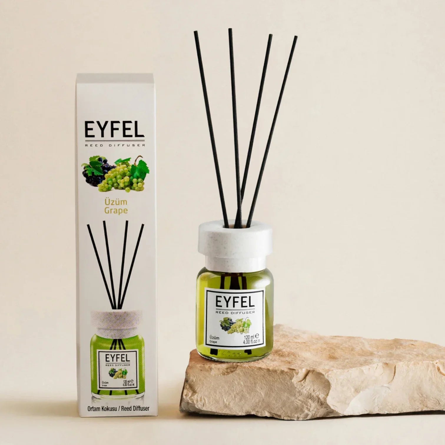 EYFEL Reed Diffuser Grape 120ml – Long-Lasting Fruity Aroma, Home & Office Air Freshener, Aromatherapy Room Diffuser - Damoo