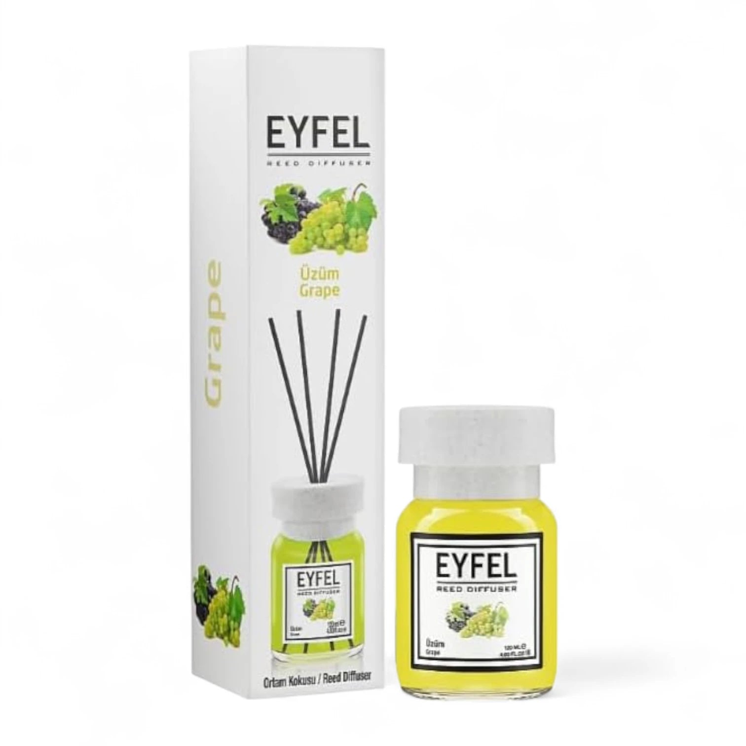 EYFEL Reed Diffuser Grape 120ml – Long-Lasting Fruity Aroma, Home & Office Air Freshener, Aromatherapy Room Diffuser - Damoo