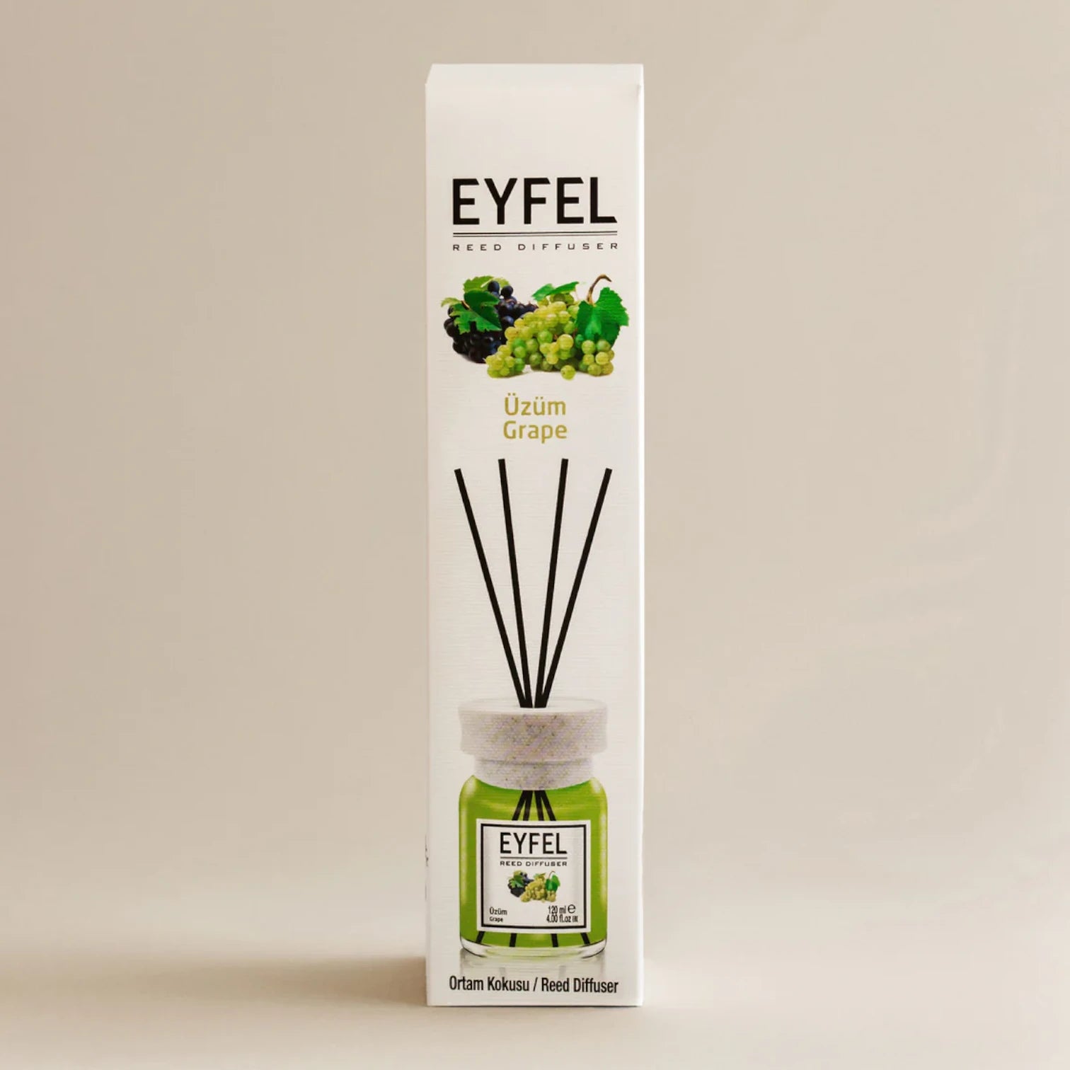 EYFEL Reed Diffuser Grape 120ml – Long-Lasting Fruity Aroma, Home & Office Air Freshener, Aromatherapy Room Diffuser - Damoo