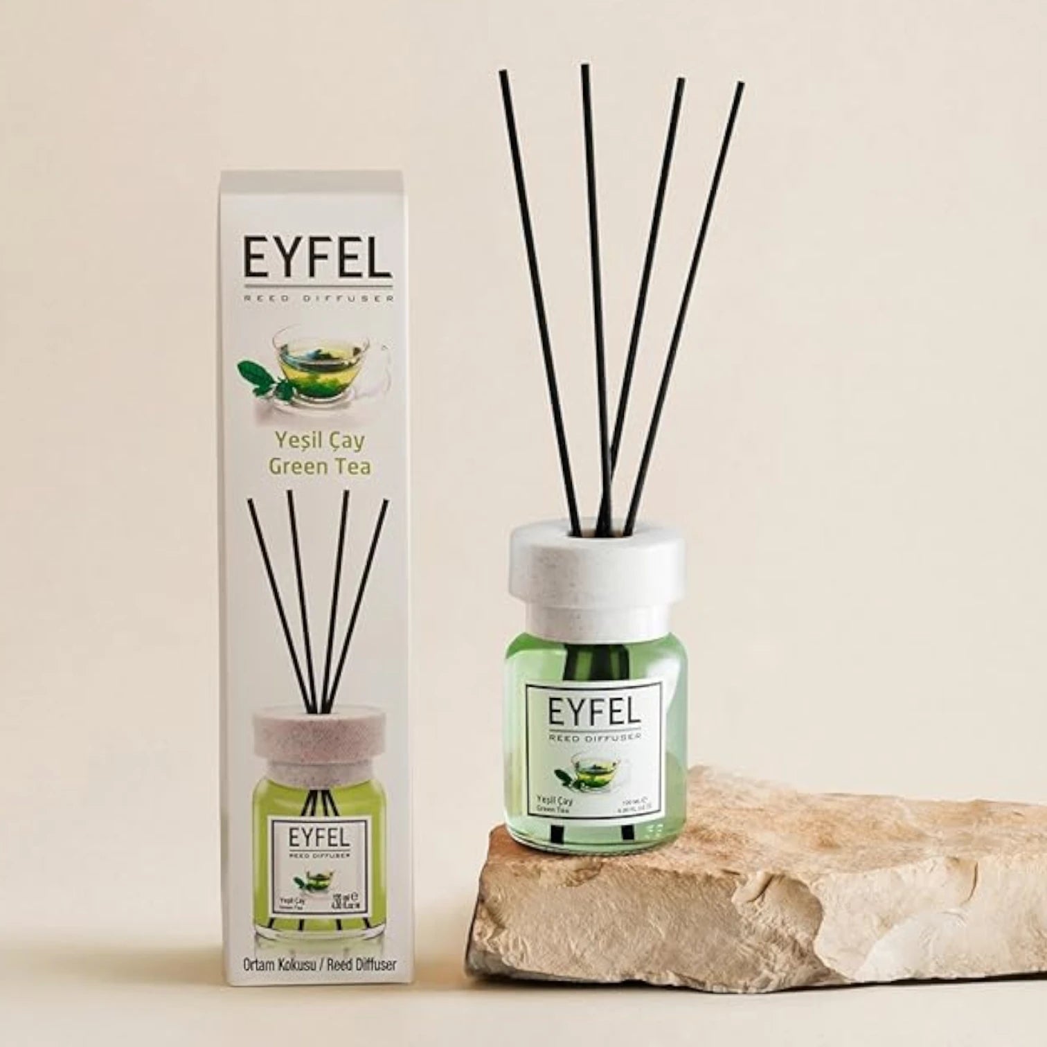 Eyfel Reed Diffuser Green Tea Fragrance – 120ML | Long-Lasting Aromatherapy Scent for Home & Office | Elegant Glass Bottle - Damoo