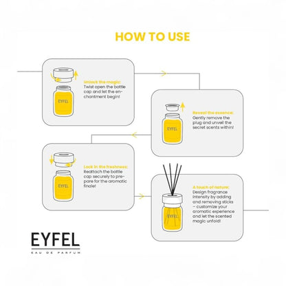 Eyfel Reed Diffuser Green Tea Fragrance – 120ML | Long-Lasting Aromatherapy Scent for Home & Office | Elegant Glass Bottle - Damoo