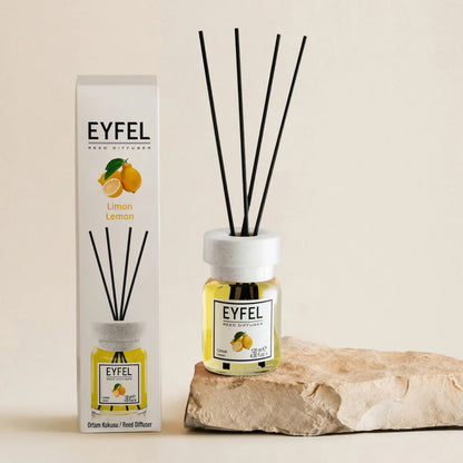 EYFEL Reed Diffuser Lemon 120ml – Fresh Citrus Home Fragrance, Long-Lasting Scented Sticks, Turkish Aromatherapy Diffuser - Damoo