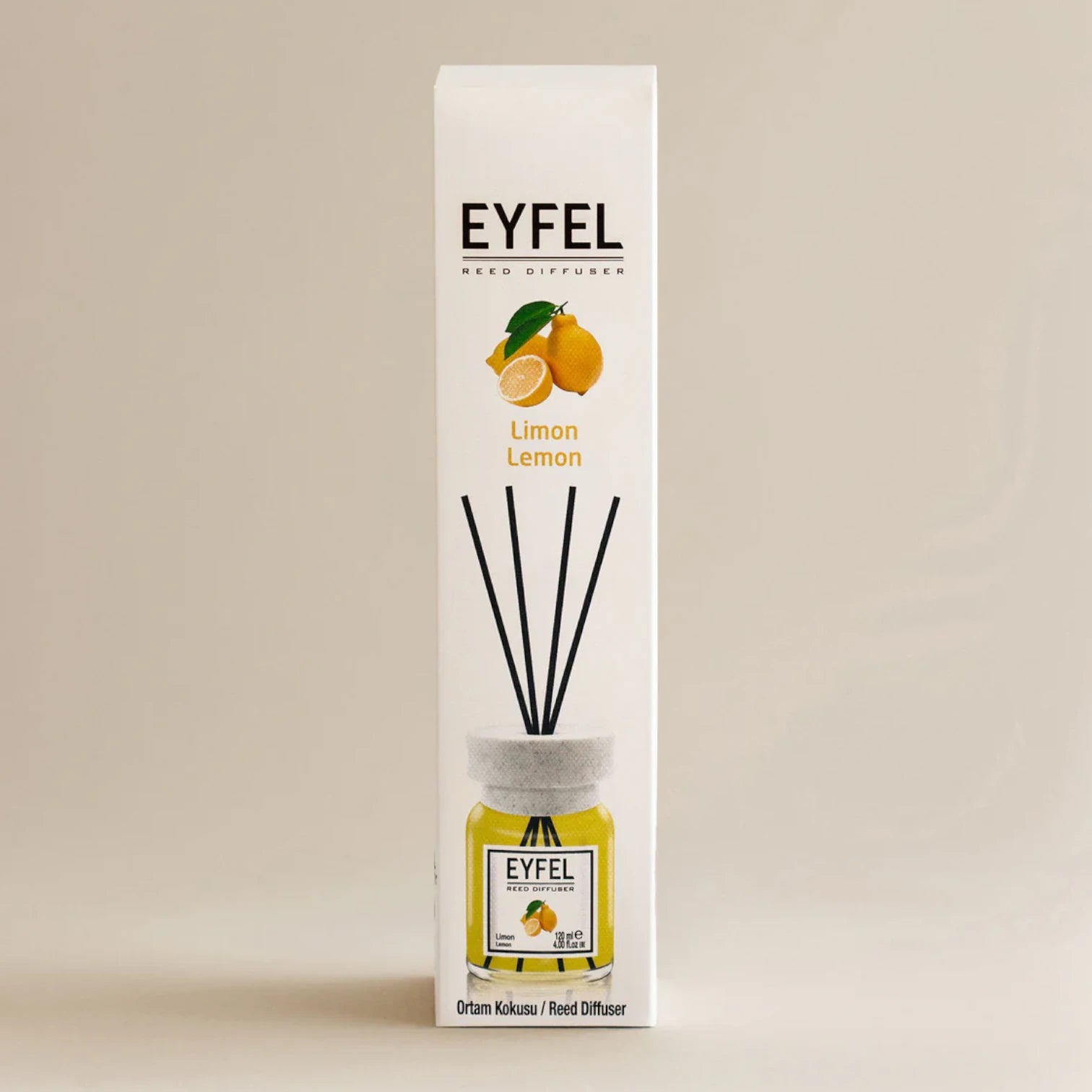 EYFEL Reed Diffuser Lemon 120ml – Fresh Citrus Home Fragrance, Long-Lasting Scented Sticks, Turkish Aromatherapy Diffuser - Damoo