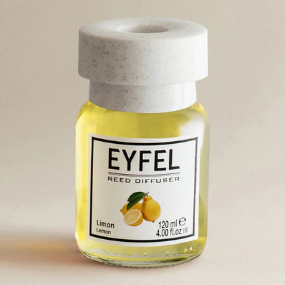 EYFEL Reed Diffuser Lemon 120ml – Fresh Citrus Home Fragrance, Long-Lasting Scented Sticks, Turkish Aromatherapy Diffuser - Damoo