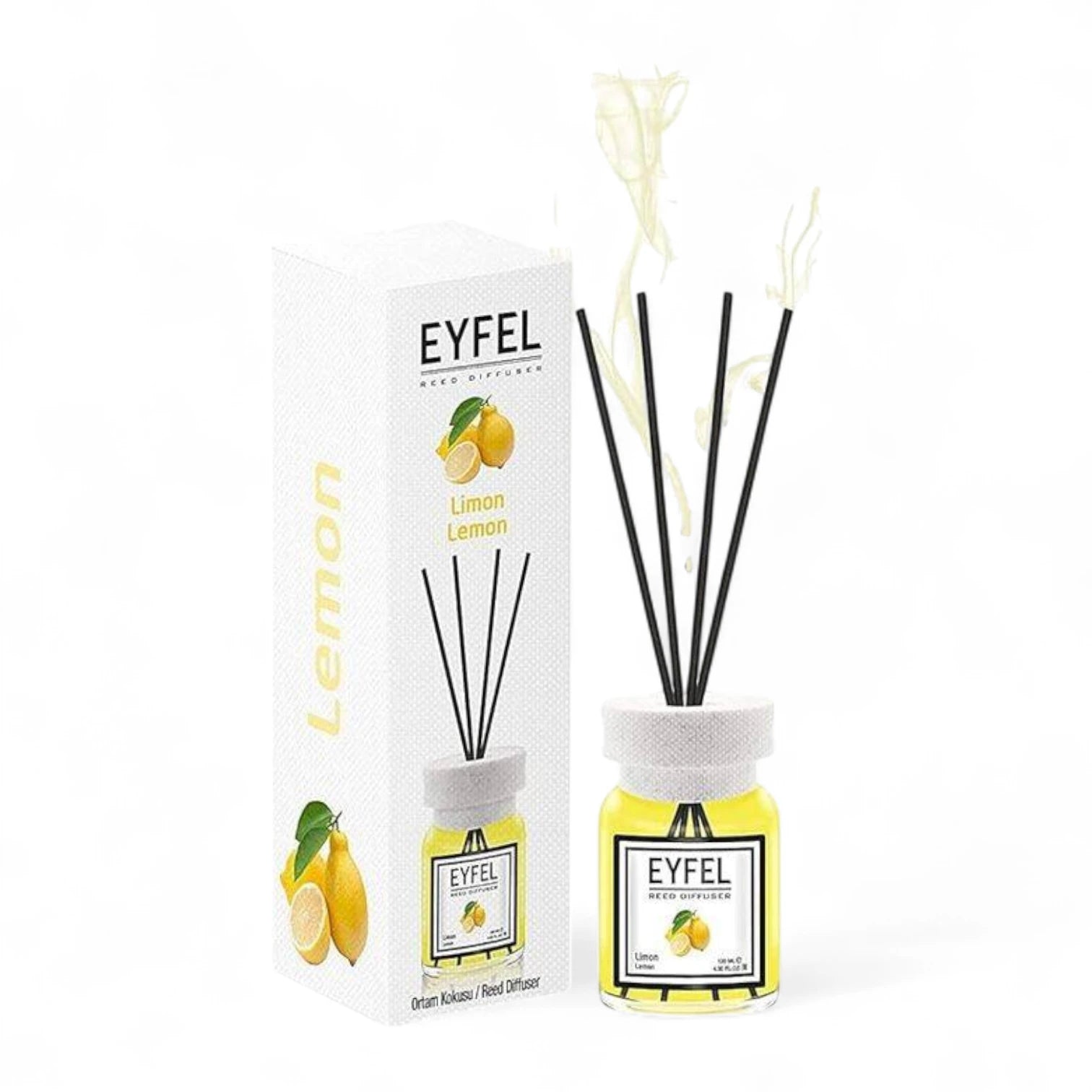 EYFEL Reed Diffuser Lemon 120ml – Fresh Citrus Home Fragrance, Long-Lasting Scented Sticks, Turkish Aromatherapy Diffuser - Damoo