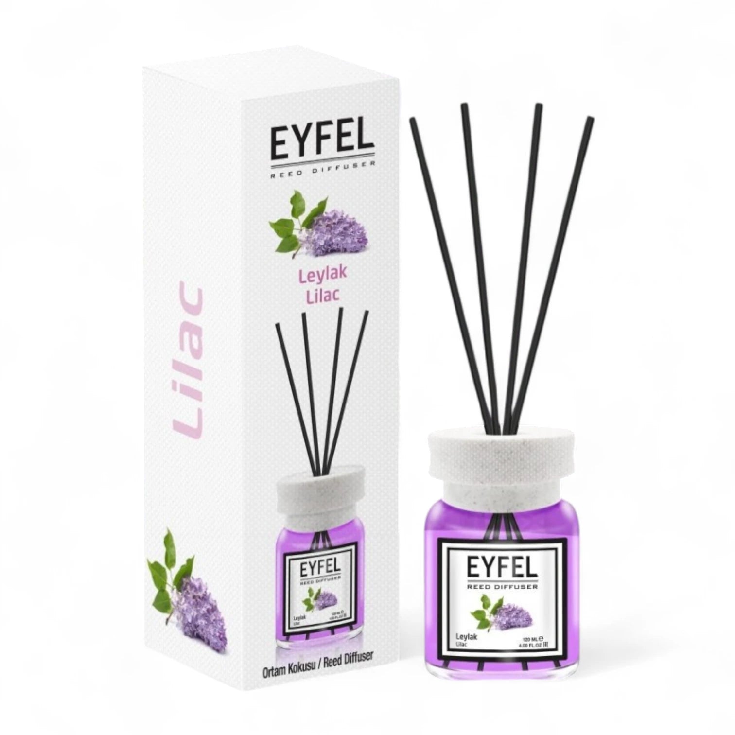 EYFEL Reed Diffuser Lilac 120ml – Long-Lasting Scented Sticks Air Freshener, Elegant Home Fragrance, Made in Turkey - Damoo