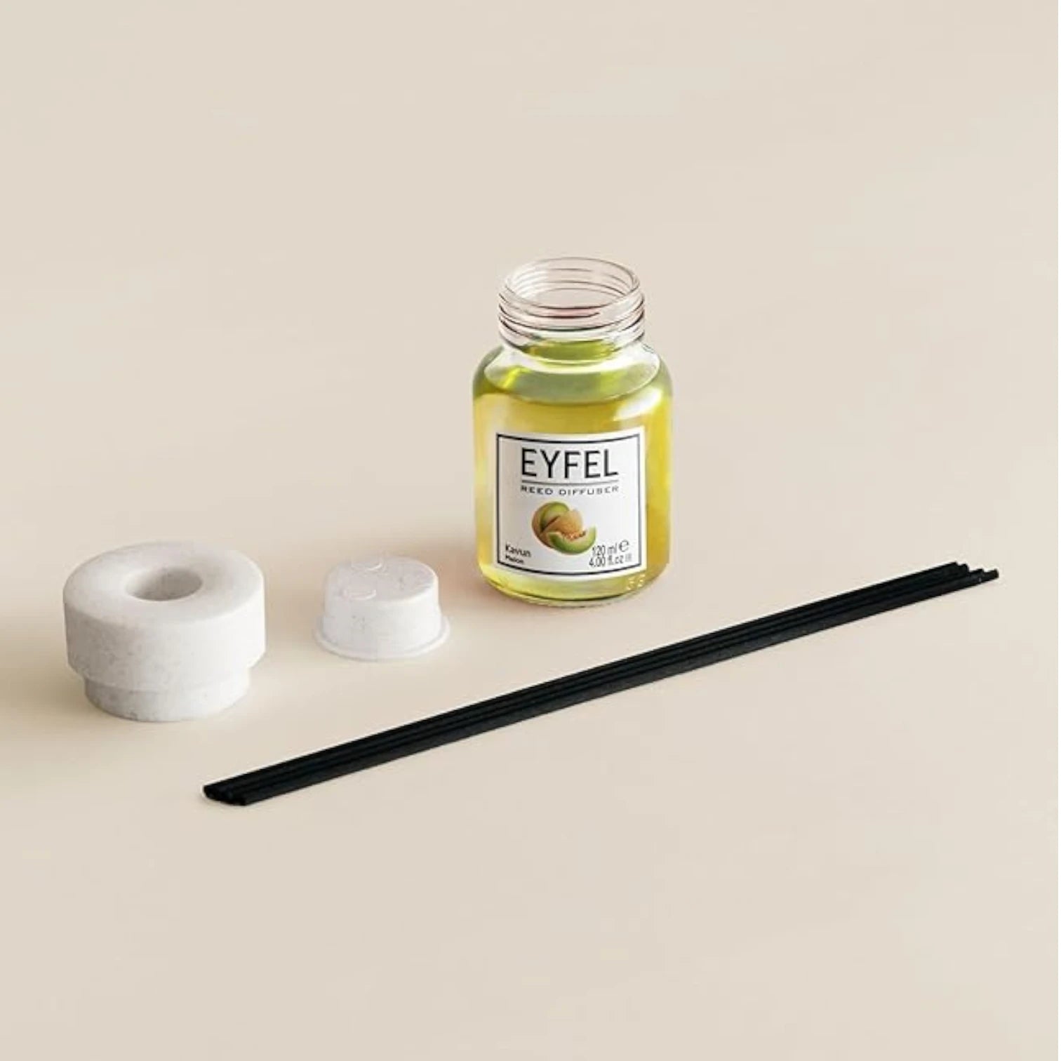 EYFEL Reed Diffuser Melon 120ml – Long-Lasting Fruity Home Fragrance, Scented Sticks for Small Rooms, Glass Bottle - Damoo