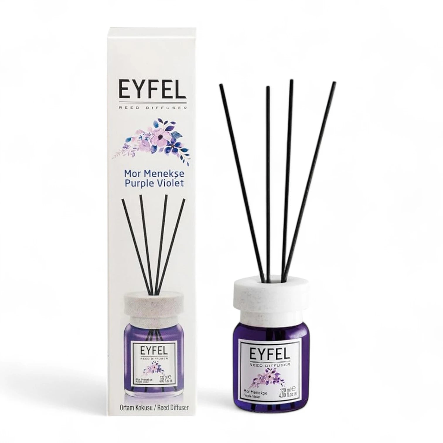 Eyfel Reed Diffuser Purple Violet 120ml – Long-Lasting Violet Aroma for Home & Office, Aromatherapy Scent Diffuser with Glass Bottle - Damoo