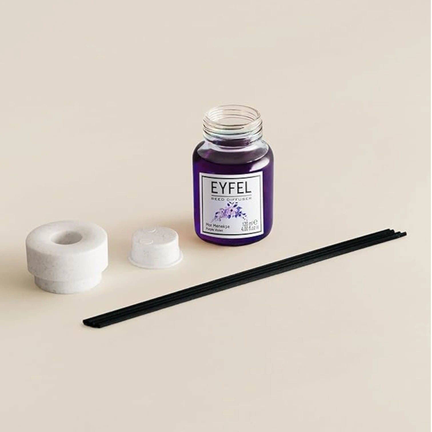 Eyfel Reed Diffuser Purple Violet 120ml – Long-Lasting Violet Aroma for Home & Office, Aromatherapy Scent Diffuser with Glass Bottle - Damoo