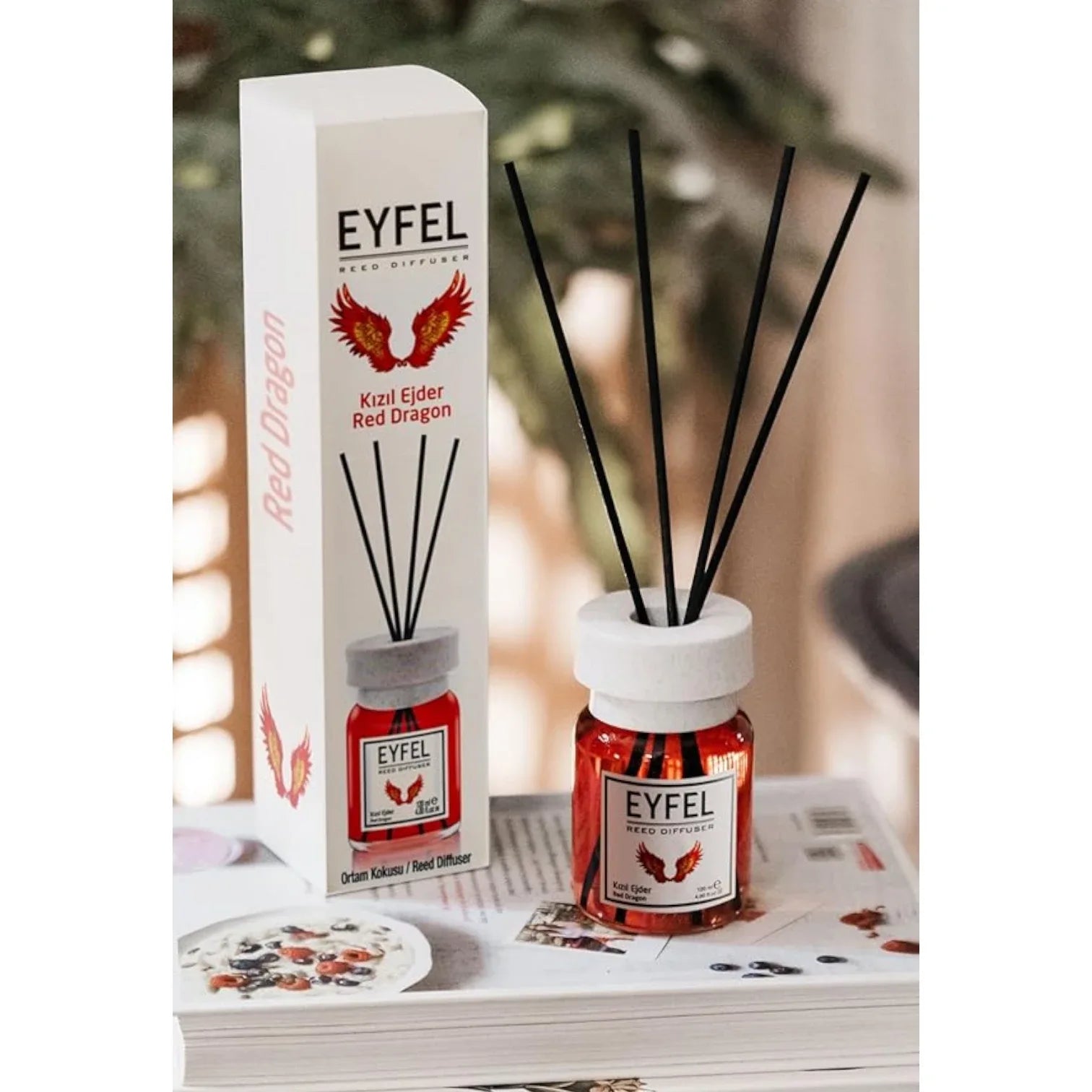 EYFEL Reed Diffuser Red Dragon – 120ML Long-Lasting Scent for Home & Office | Glass Aroma Diffuser with Natural Reeds | Exotic Fragrance Air Freshener - Damoo