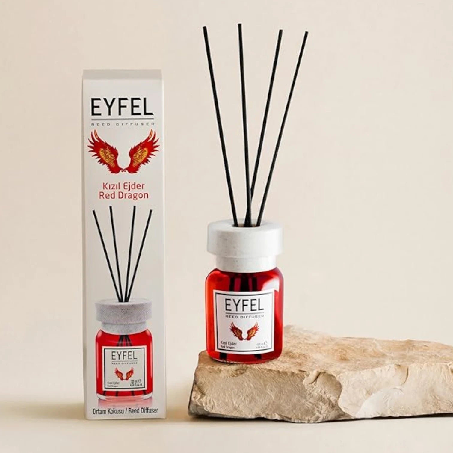 EYFEL Reed Diffuser Red Dragon – 120ML Long-Lasting Scent for Home & Office | Glass Aroma Diffuser with Natural Reeds | Exotic Fragrance Air Freshener - Damoo