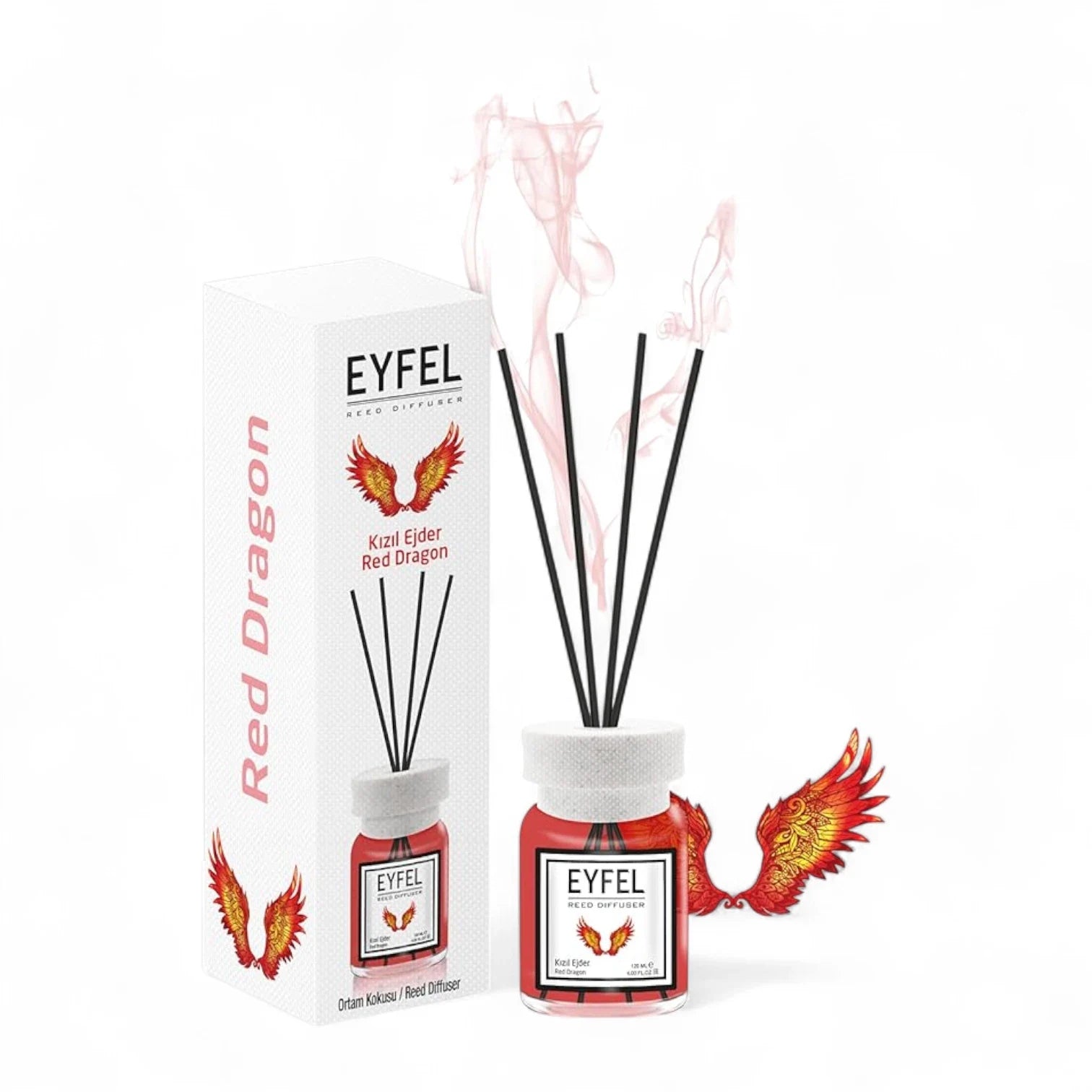 EYFEL Reed Diffuser Red Dragon – 120ML Long-Lasting Scent for Home & Office | Glass Aroma Diffuser with Natural Reeds | Exotic Fragrance Air Freshener - Damoo