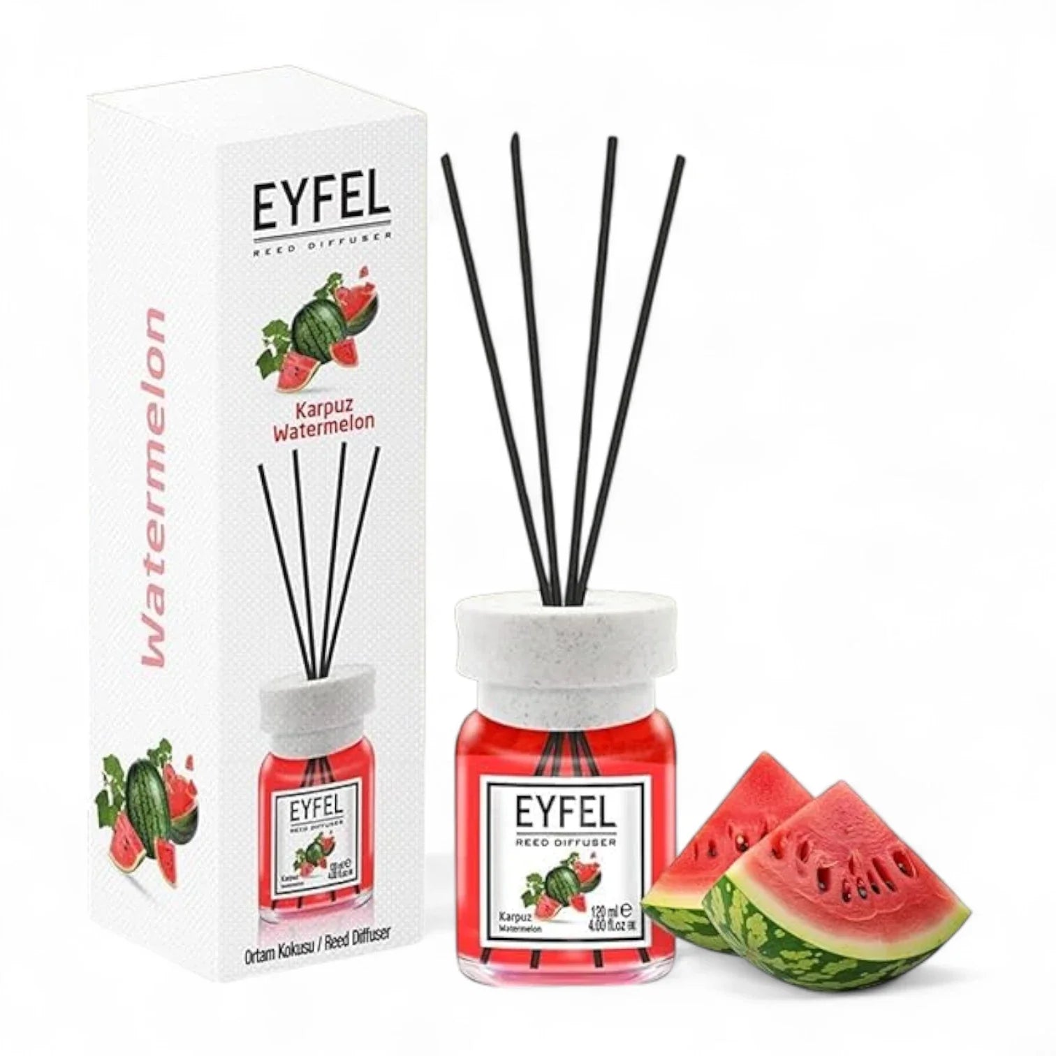 EYFEL Reed Diffuser Watermelon 120ml – Long-Lasting Fruity Home Fragrance, Summer Fresh Scent, Aromatherapy Room Diffuser - Damoo
