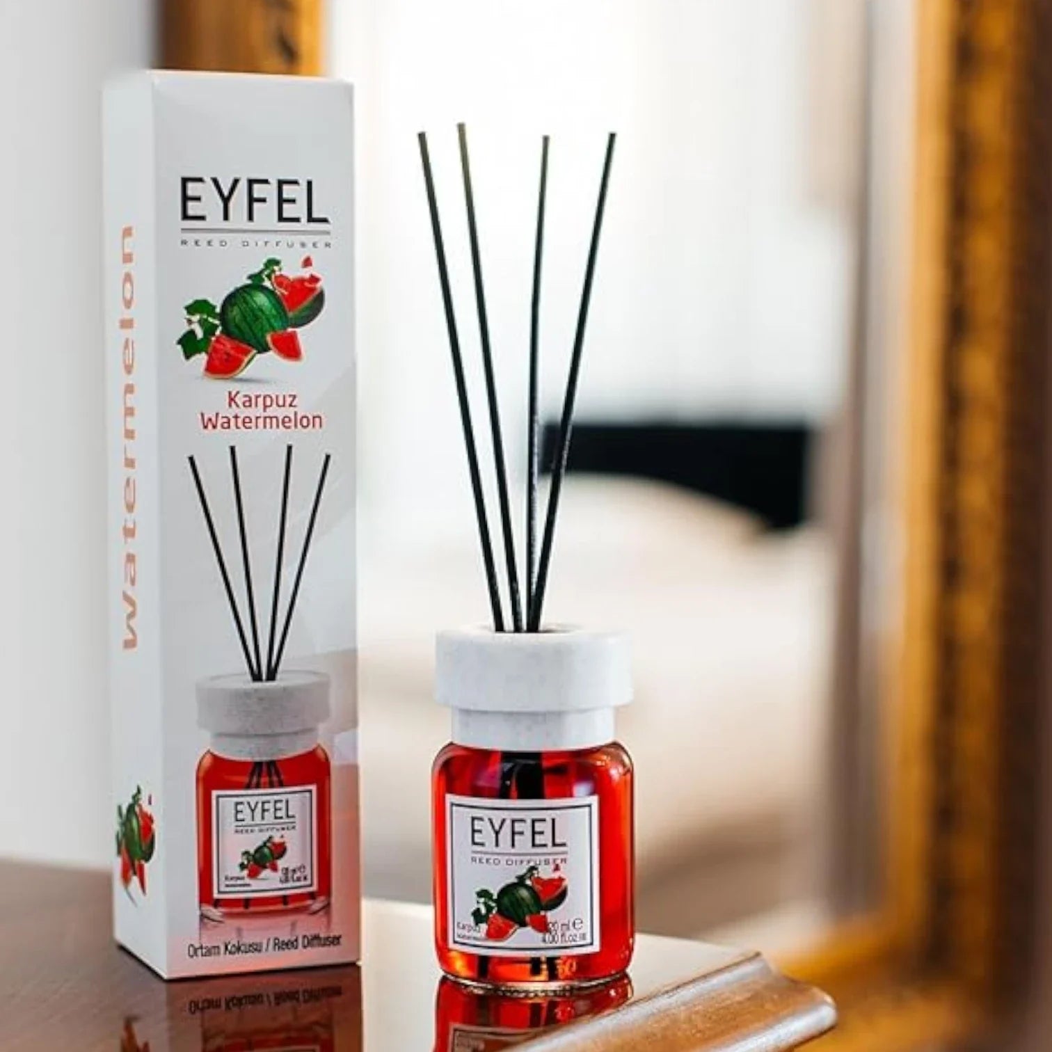 EYFEL Reed Diffuser Watermelon 120ml – Long-Lasting Fruity Home Fragrance, Summer Fresh Scent, Aromatherapy Room Diffuser - Damoo