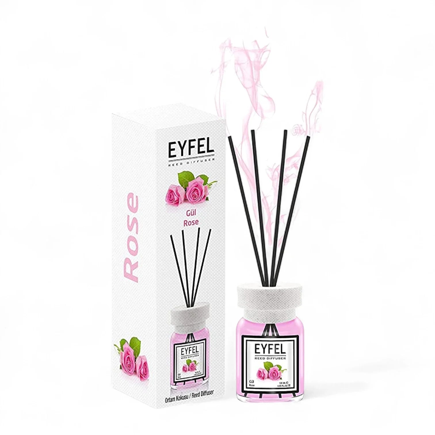 EYFEL Rose Reed Diffuser – 120ML Long-Lasting Floral Home Fragrance | Elegant Glass Bottle & Reed Sticks | Romantic Scent for Home, Office & Gifts - Damoo