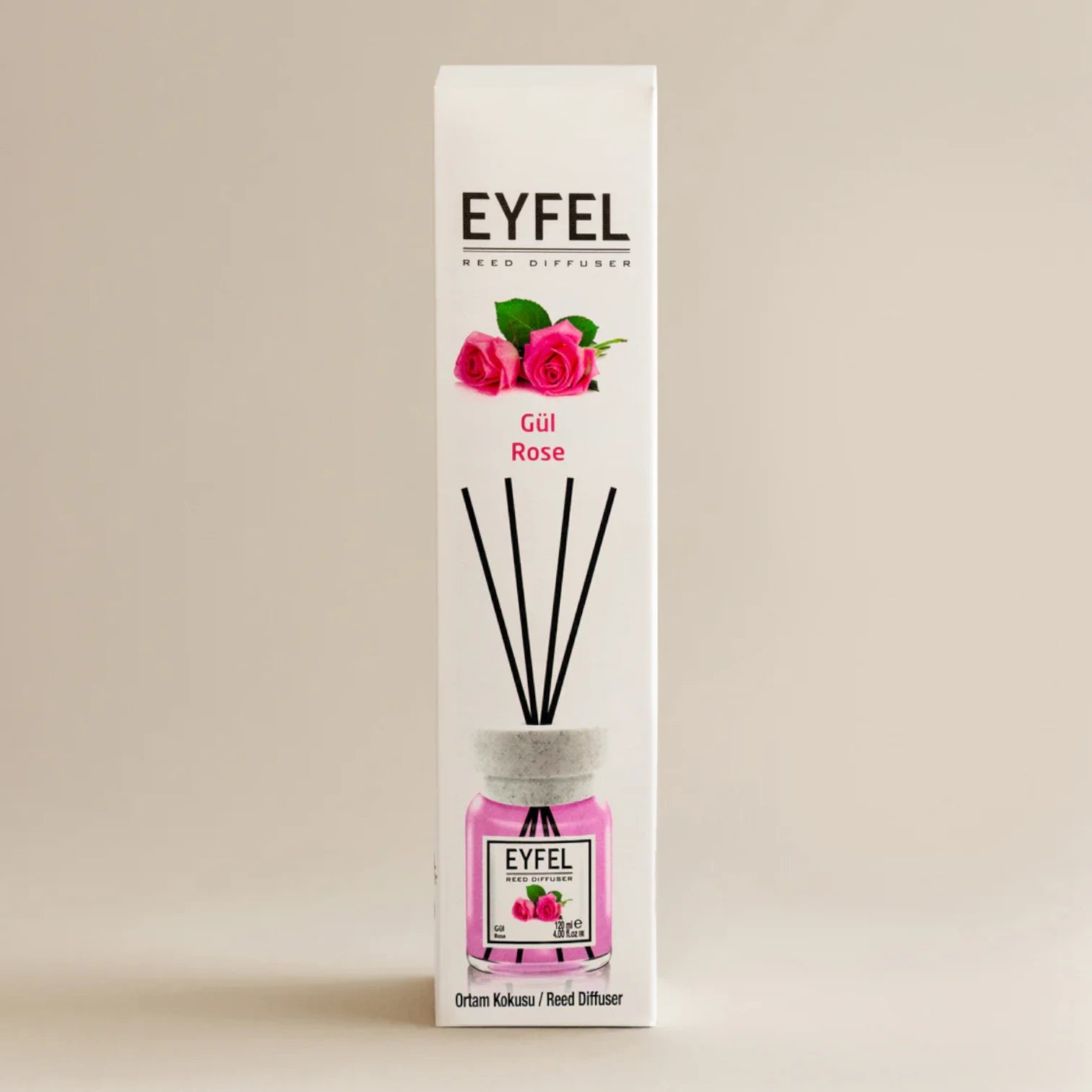EYFEL Rose Reed Diffuser – 120ML Long-Lasting Floral Home Fragrance | Elegant Glass Bottle & Reed Sticks | Romantic Scent for Home, Office & Gifts - Damoo