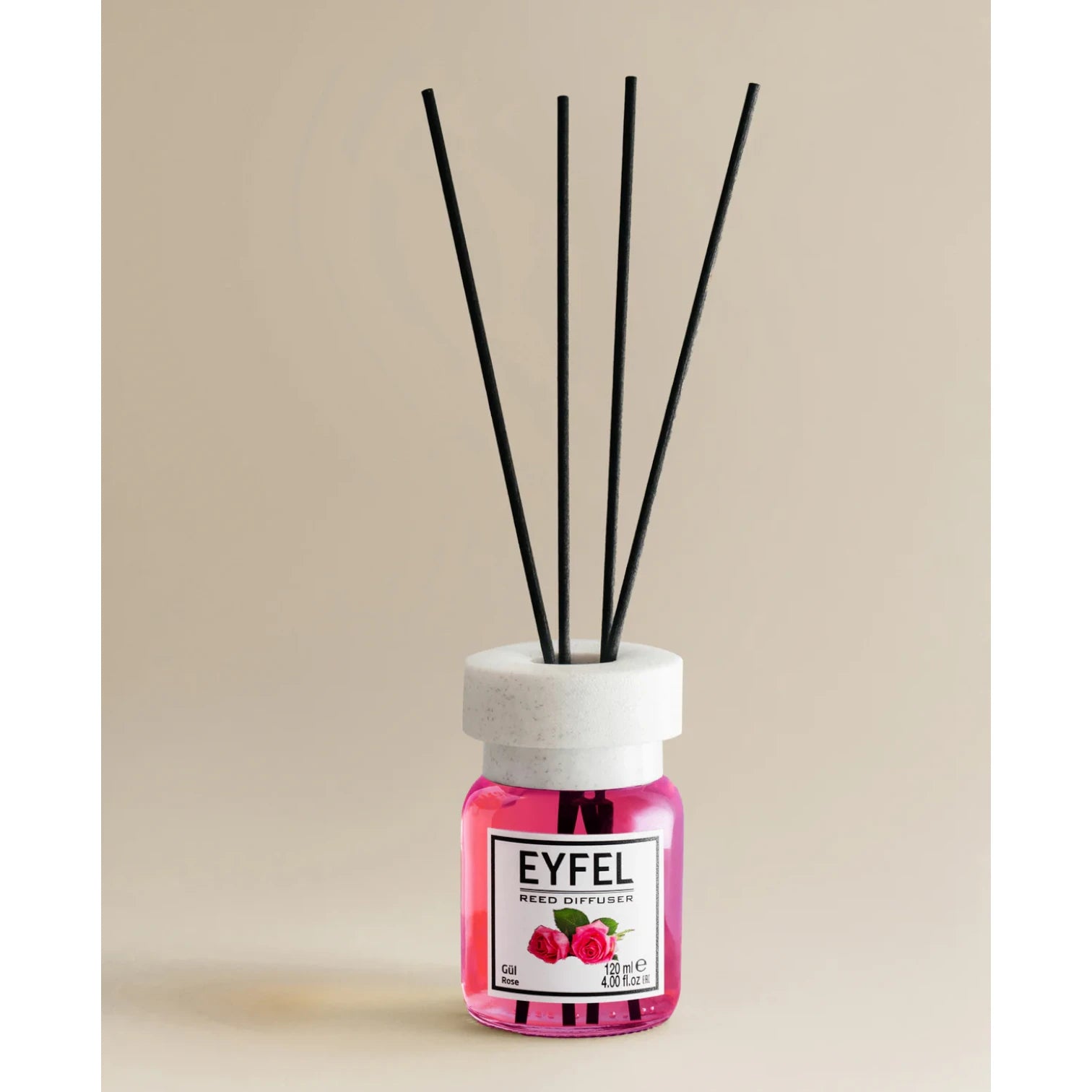 EYFEL Rose Reed Diffuser – 120ML Long-Lasting Floral Home Fragrance | Elegant Glass Bottle & Reed Sticks | Romantic Scent for Home, Office & Gifts - Damoo