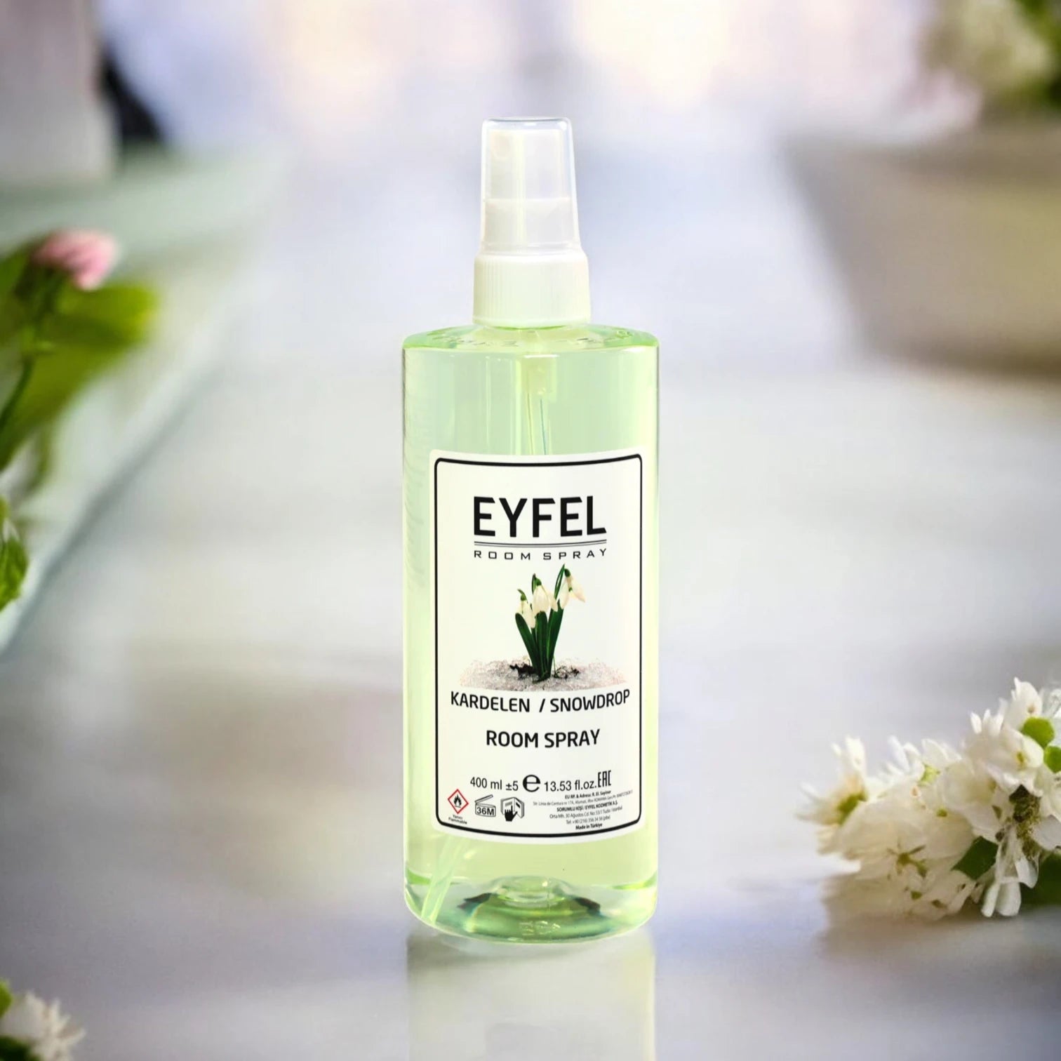 EYFEL Snowdrop Room Spray – 400ml - Light Floral Spring-Inspired Air Freshener - Long-Lasting Freshness for Home & Office - Damoo