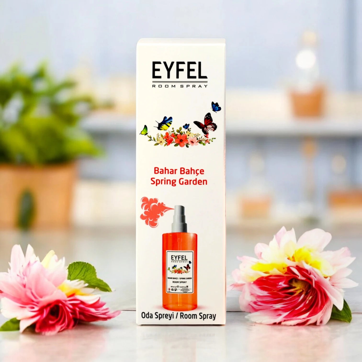 EYFEL Spring Garden Room Spray – 400ml - Floral Home Fragrance with Butterfly Design - Long-Lasting Air Freshener Made in Turkey - Damoo
