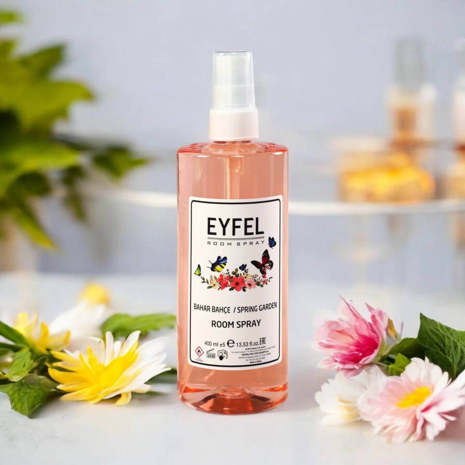 EYFEL Spring Garden Room Spray – 400ml - Floral Home Fragrance with Butterfly Design - Long-Lasting Air Freshener Made in Turkey - Damoo