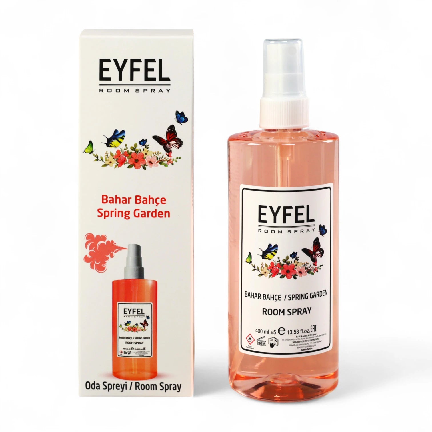 EYFEL Spring Garden Room Spray – 400ml - Floral Home Fragrance with Butterfly Design - Long-Lasting Air Freshener Made in Turkey - Damoo