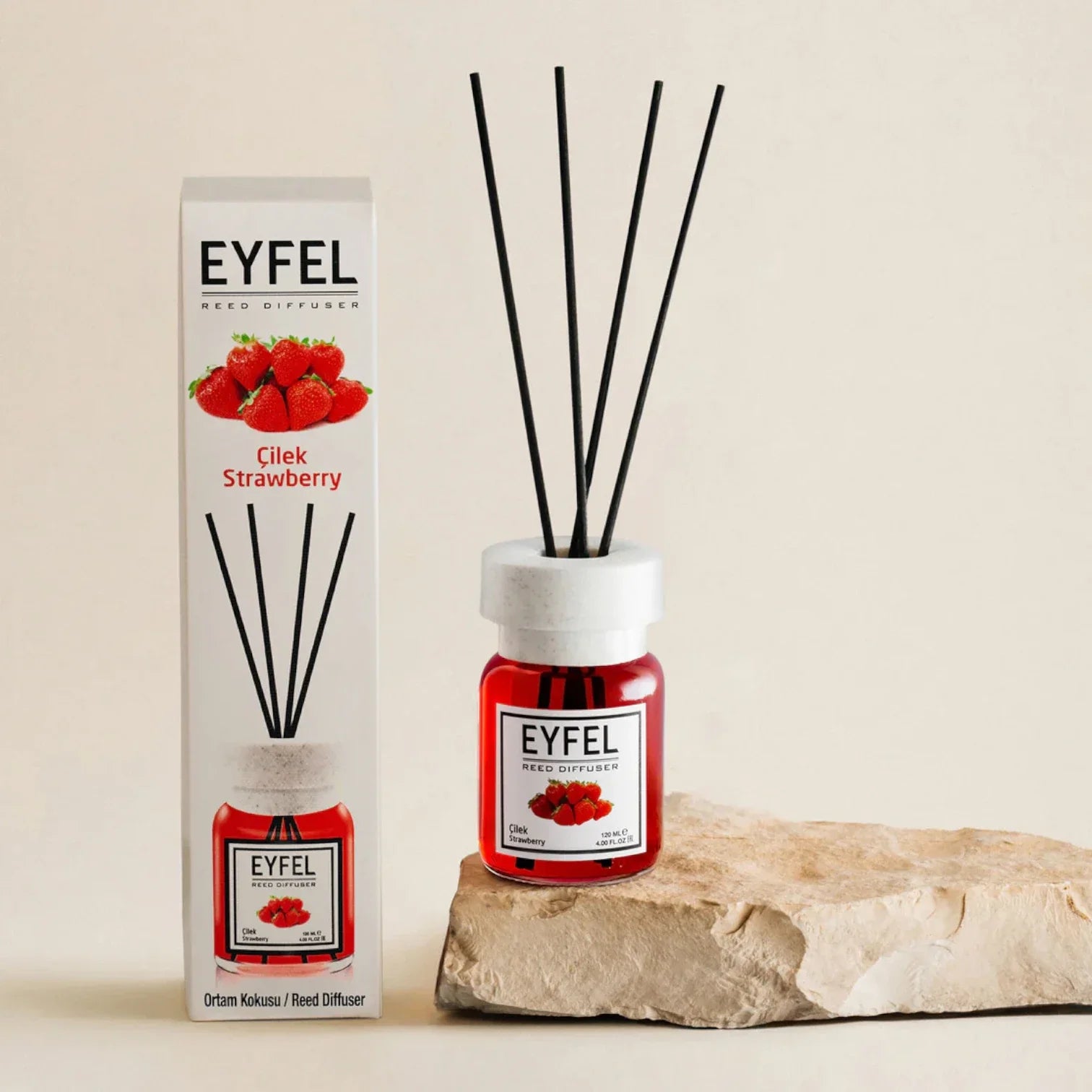 EYFEL Strawberry Reed Diffuser – 120ML Long-Lasting Fruity Home Fragrance | Elegant Glass Bottle & Scent Sticks | Sweet Aromatherapy for Rooms, Offices & Gifts - Damoo