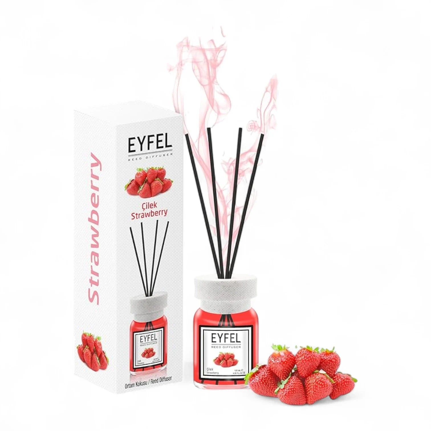 EYFEL Strawberry Reed Diffuser – 120ML Long-Lasting Fruity Home Fragrance | Elegant Glass Bottle & Scent Sticks | Sweet Aromatherapy for Rooms, Offices & Gifts - Damoo