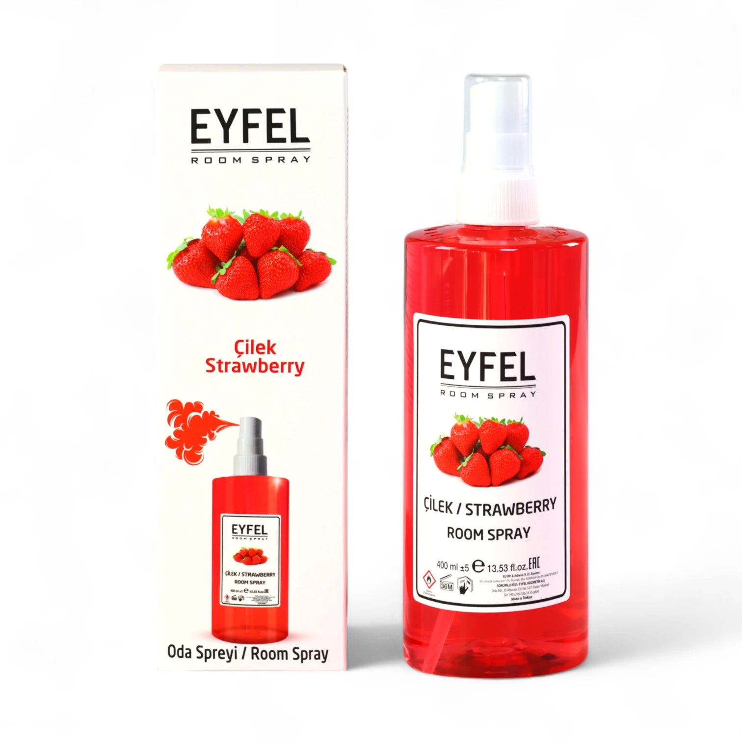 EYFEL Strawberry Room Spray – 400 ml Sweet Fruity Home Air Freshener with Uplifting Strawberry Aroma – Energizing Fragrance Mist for Bedroom, Living Room & Office - Damoo