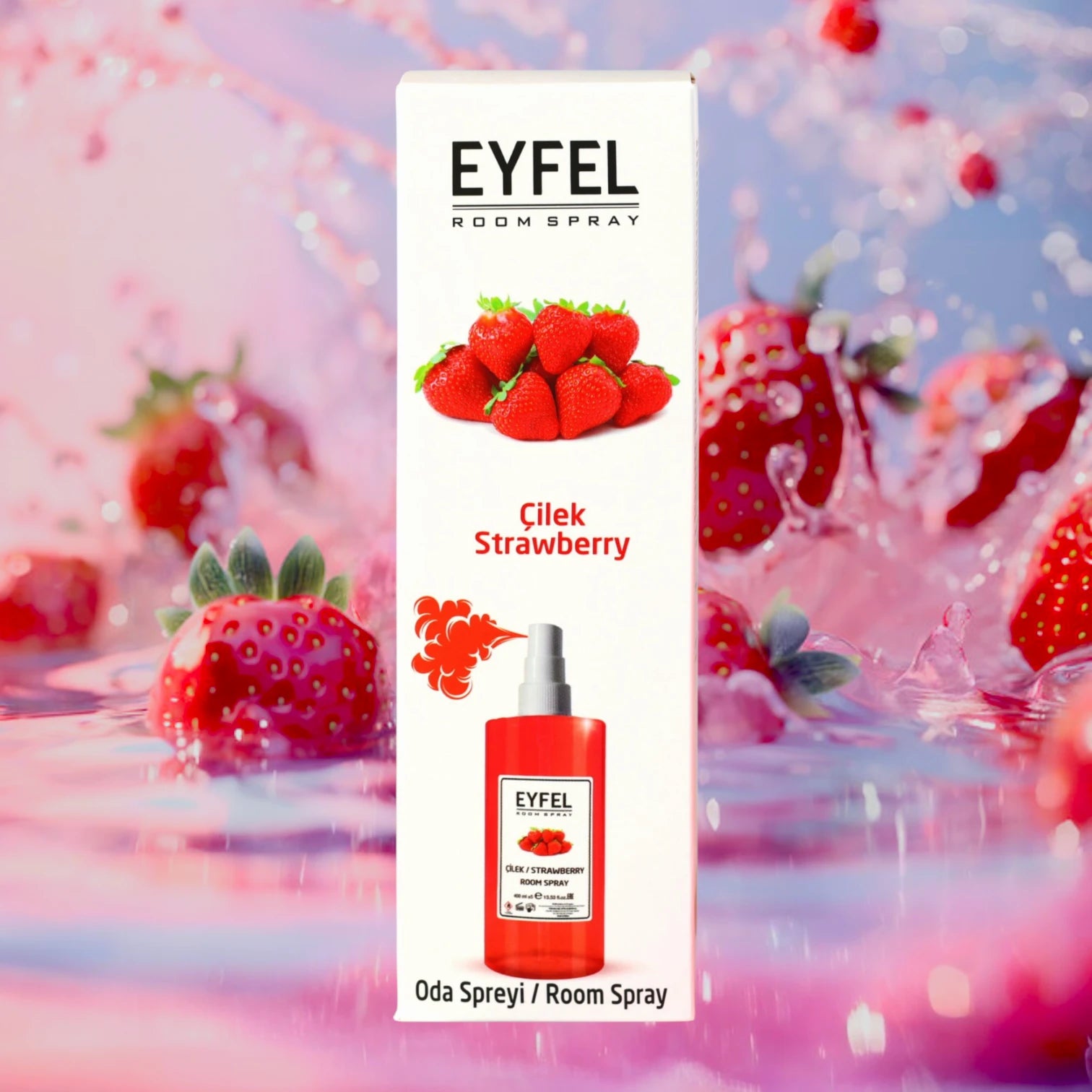 EYFEL Strawberry Room Spray – 400 ml Sweet Fruity Home Air Freshener with Uplifting Strawberry Aroma – Energizing Fragrance Mist for Bedroom, Living Room & Office - Damoo