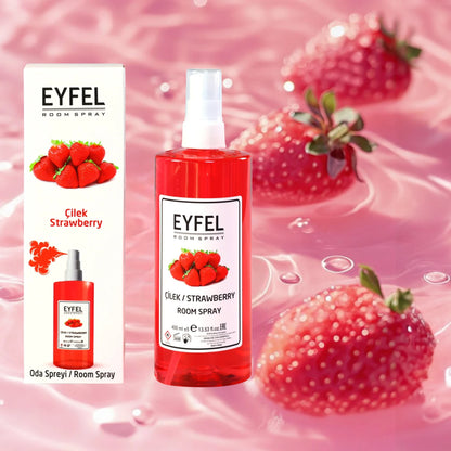 EYFEL Strawberry Room Spray – 400 ml Sweet Fruity Home Air Freshener with Uplifting Strawberry Aroma – Energizing Fragrance Mist for Bedroom, Living Room & Office - Damoo