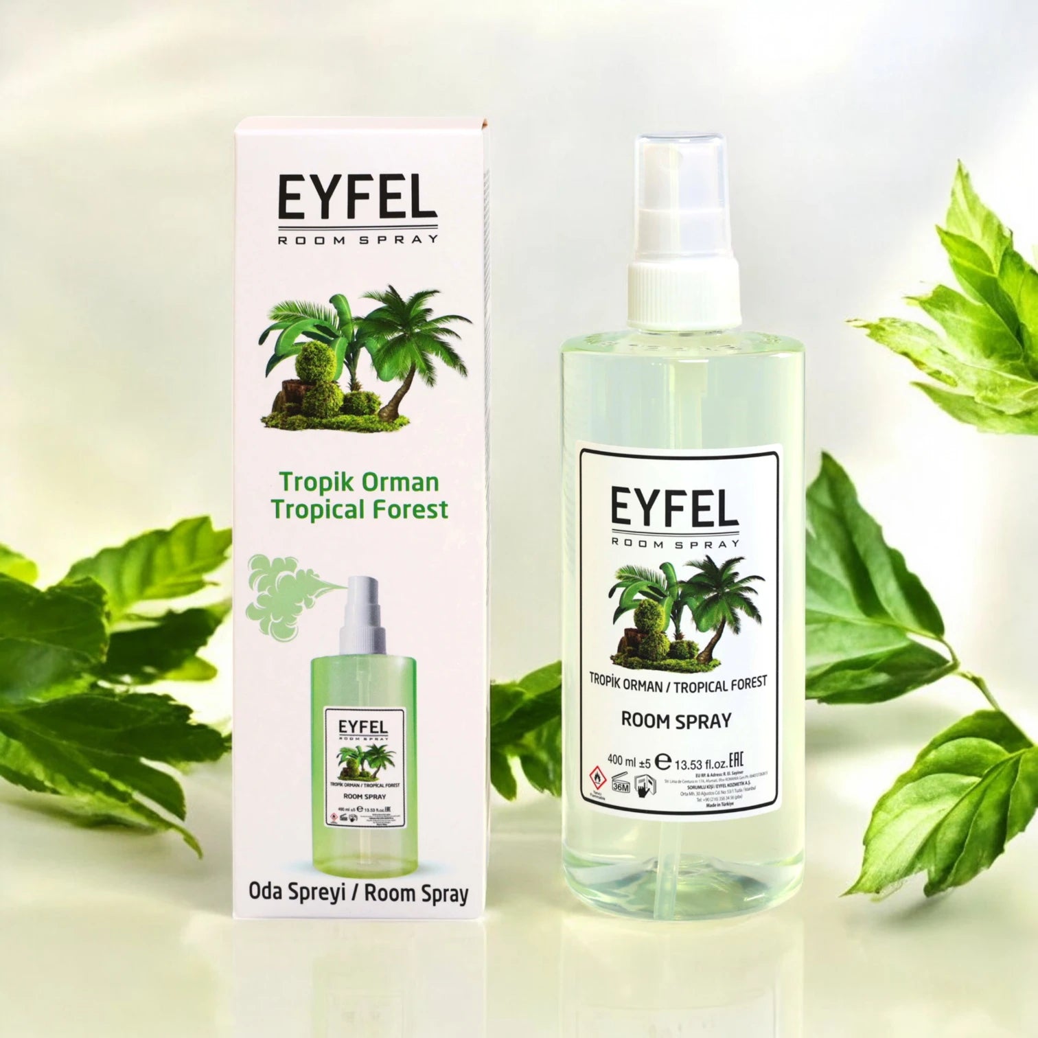 Eyfel Tropical Forest Room Spray – 400ml Air Freshener - Exotic Green Palm Scent for Home & Office - Long-Lasting Freshness - Damoo