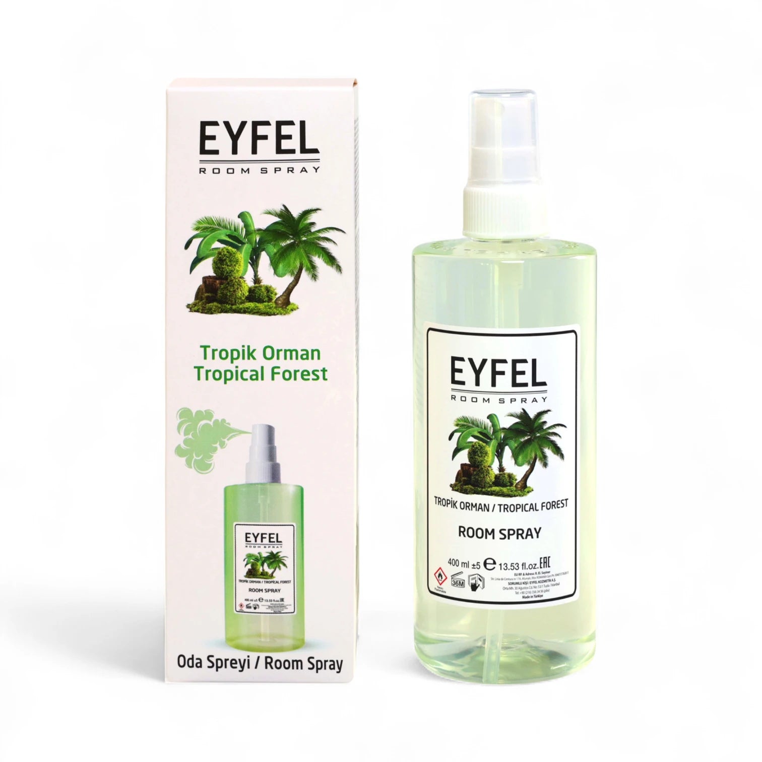 Eyfel Tropical Forest Room Spray – 400ml Air Freshener - Exotic Green Palm Scent for Home & Office - Long-Lasting Freshness - Damoo