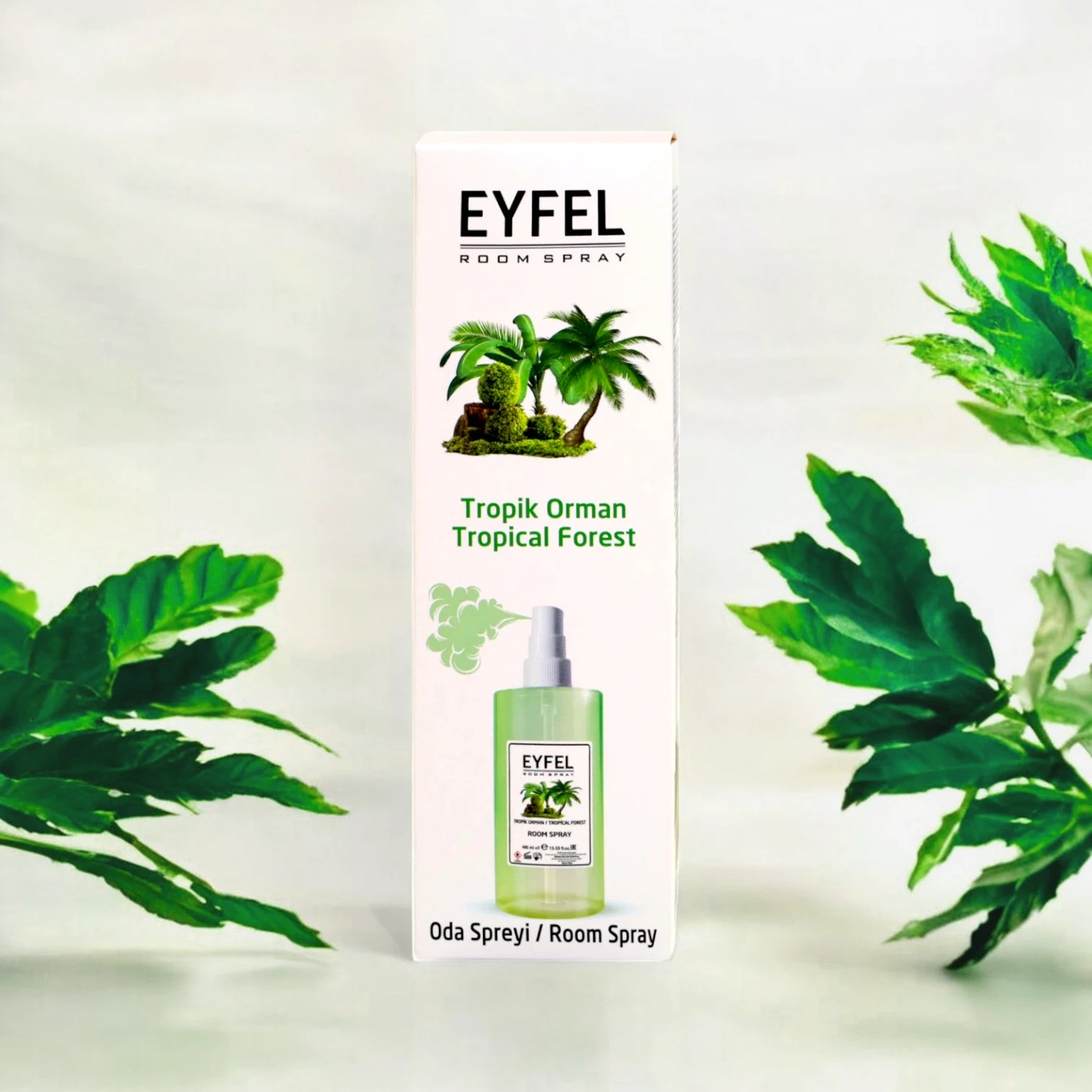 Eyfel Tropical Forest Room Spray – 400ml Air Freshener - Exotic Green Palm Scent for Home & Office - Long-Lasting Freshness - Damoo