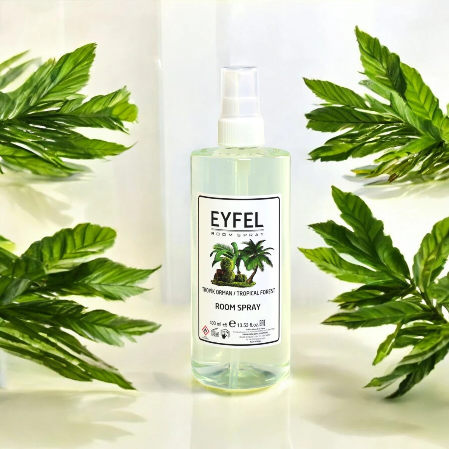 Eyfel Tropical Forest Room Spray – 400ml Air Freshener - Exotic Green Palm Scent for Home & Office - Long-Lasting Freshness - Damoo