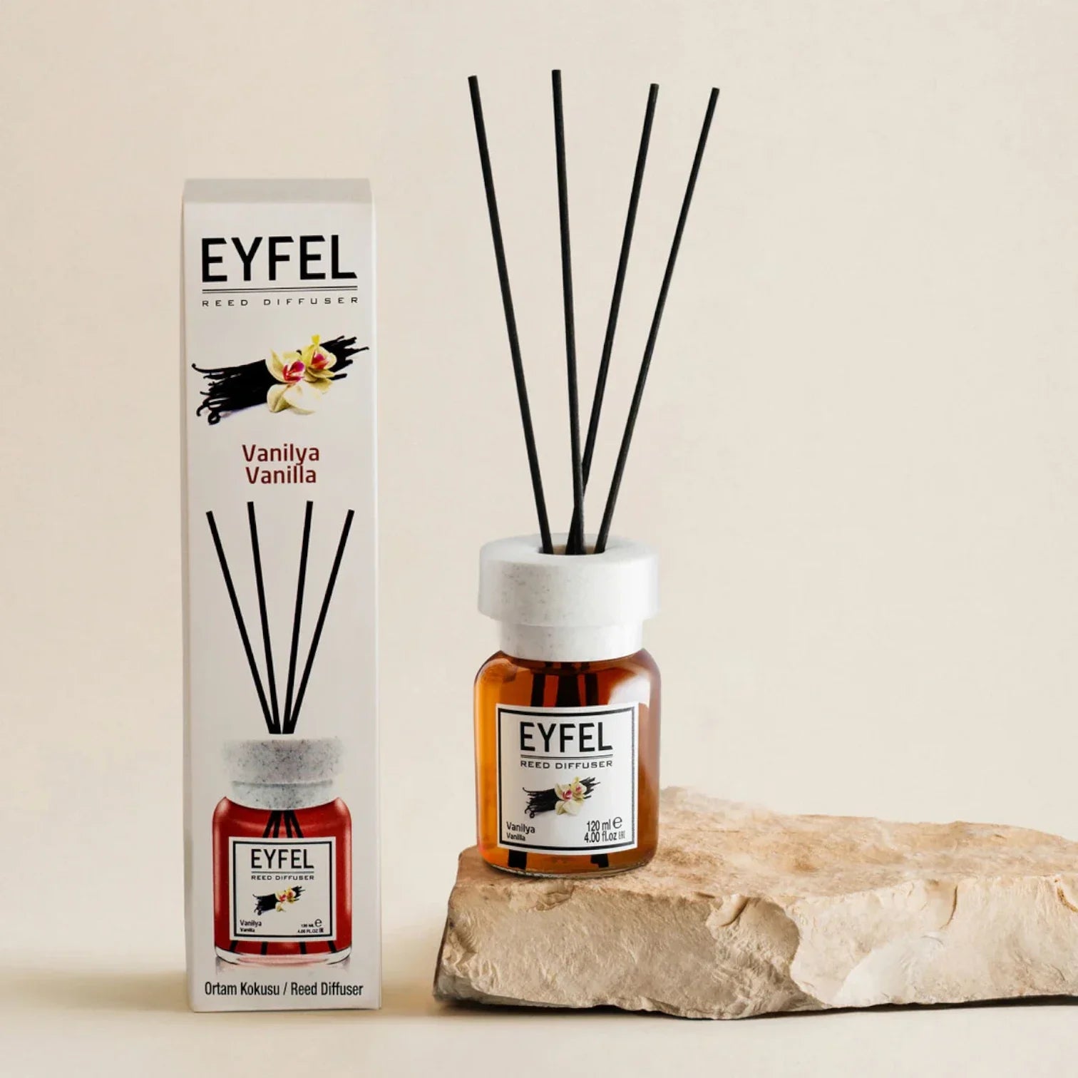 EYFEL Vanilla Reed Diffuser – 120ML Long-Lasting Fragrance | Aromatherapy Home Scent | Decorative Glass Bottle with Fiber Reeds | Warm & Cozy Vanilla Scent - Damoo
