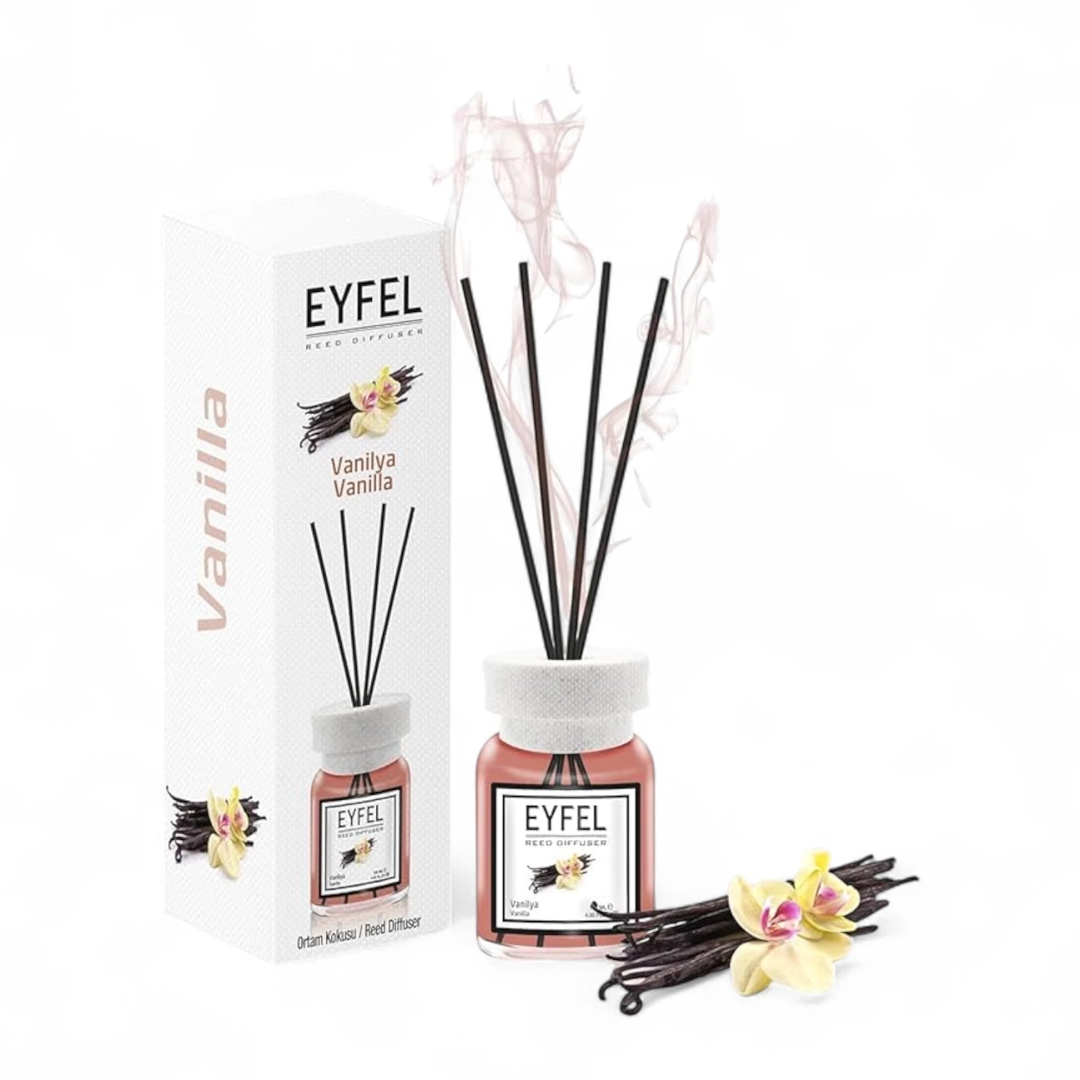 EYFEL Vanilla Reed Diffuser – 120ML Long-Lasting Fragrance | Aromatherapy Home Scent | Decorative Glass Bottle with Fiber Reeds | Warm & Cozy Vanilla Scent - Damoo