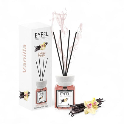 EYFEL Vanilla Reed Diffuser – 120ML Long-Lasting Fragrance | Aromatherapy Home Scent | Decorative Glass Bottle with Fiber Reeds | Warm & Cozy Vanilla Scent - Damoo