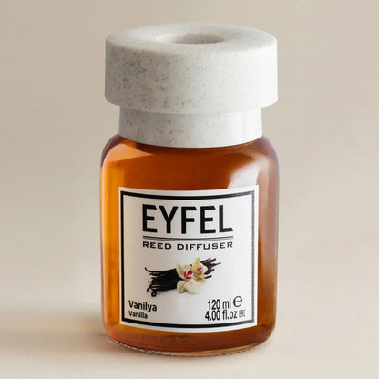 EYFEL Vanilla Reed Diffuser – 120ML Long-Lasting Fragrance | Aromatherapy Home Scent | Decorative Glass Bottle with Fiber Reeds | Warm & Cozy Vanilla Scent - Damoo