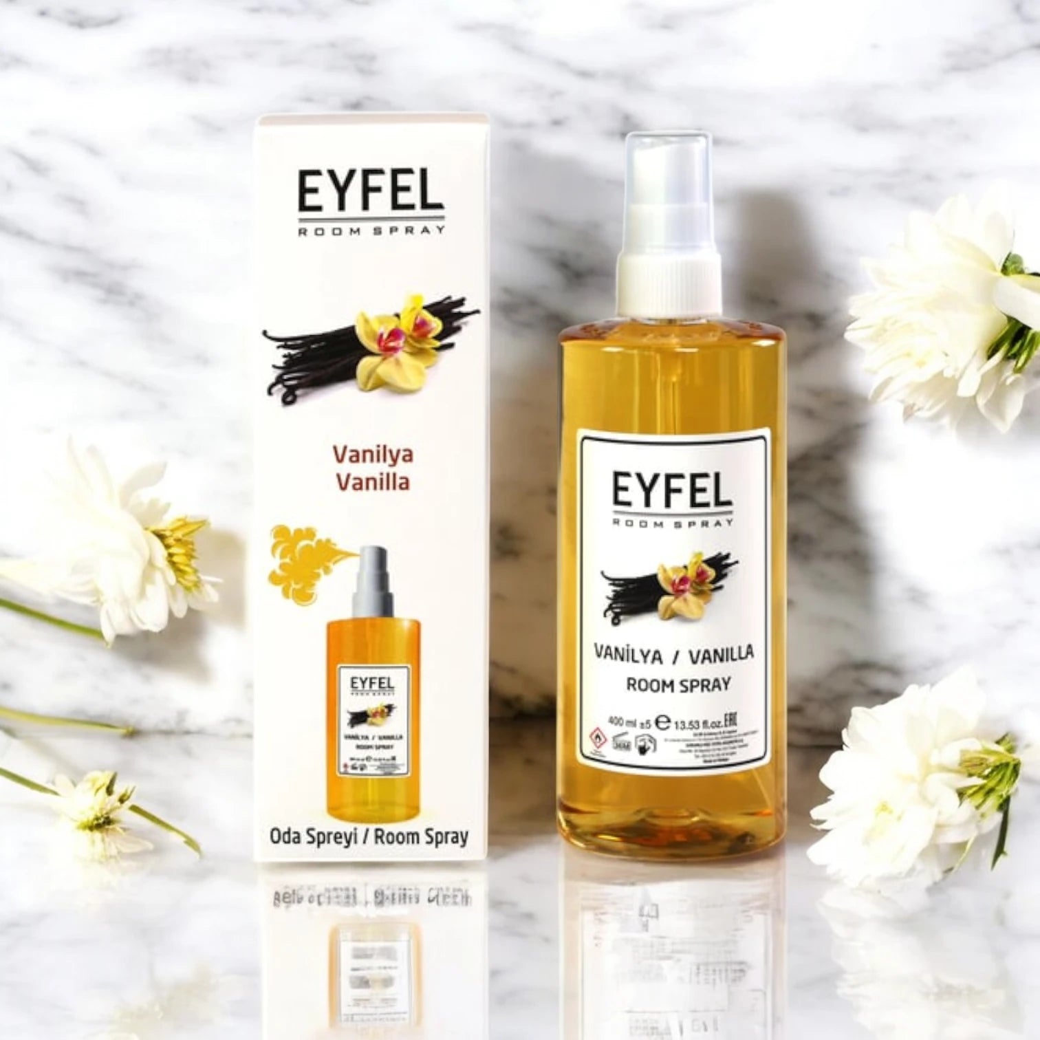 EYFEL Vanilla Room Spray – 400 ml Premium Home Air Freshener with Long-Lasting Sweet Vanilla & Floral Scent – Elegant Aromatic Mist for Bedroom, Living Room & Office - Damoo